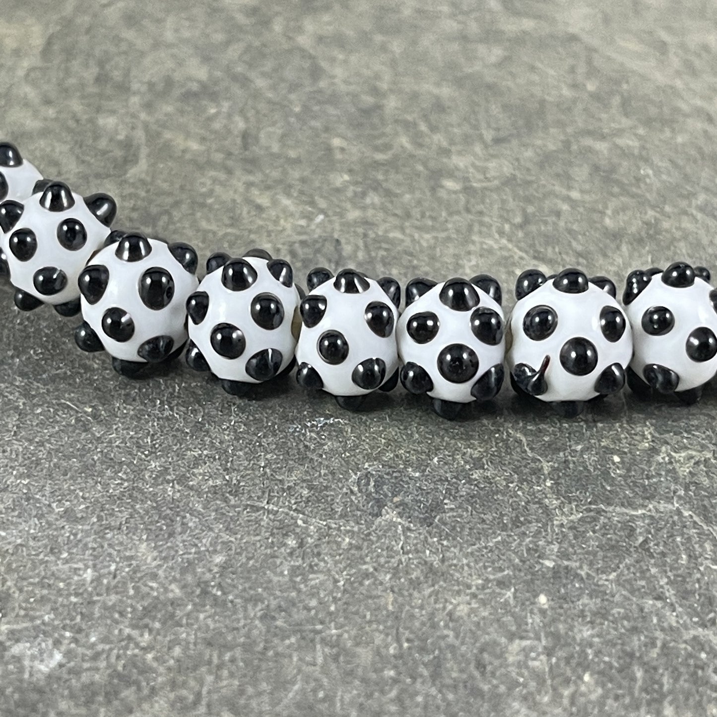 Black and White Polkadot Beads Black and White Lampwork Polka-dot Lampwork Beads Round and Rondelle Bead Mix (LB229/527)