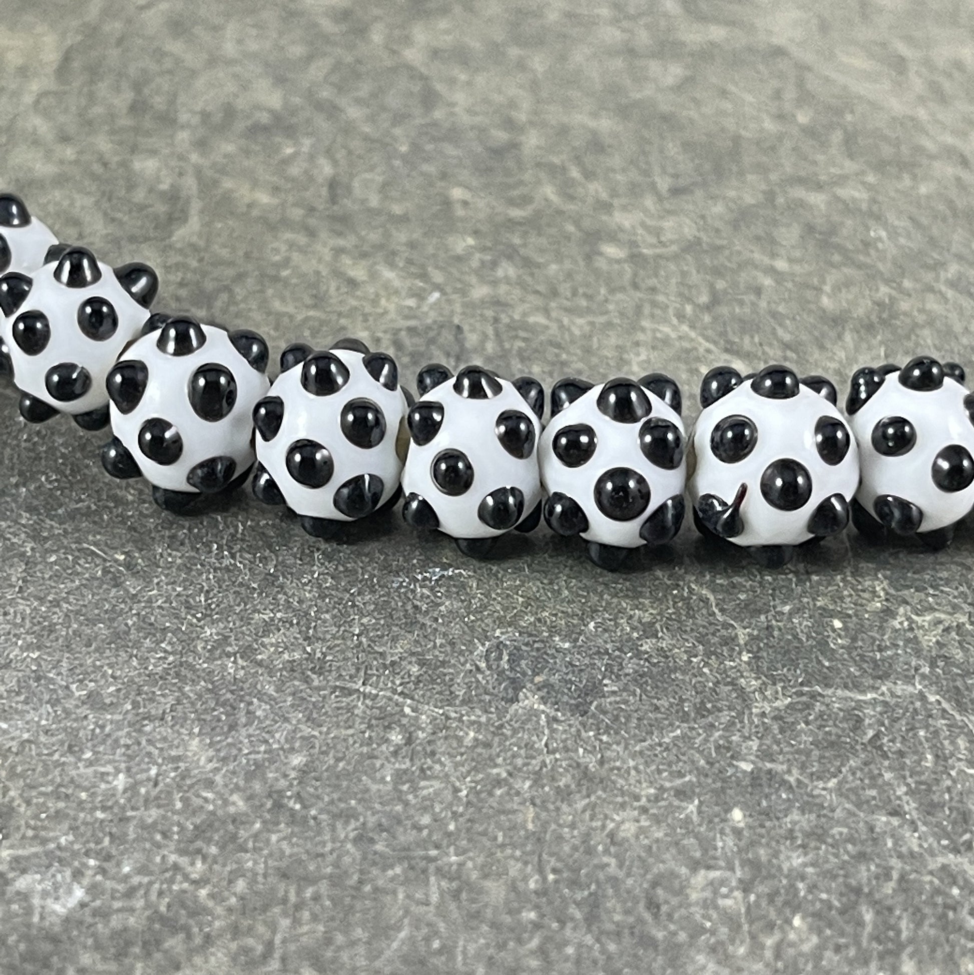 Black and White Polkadot Beads Black and White Lampwork Polka-dot Lampwork Beads Round and Rondelle Bead Mix (LB229/527)