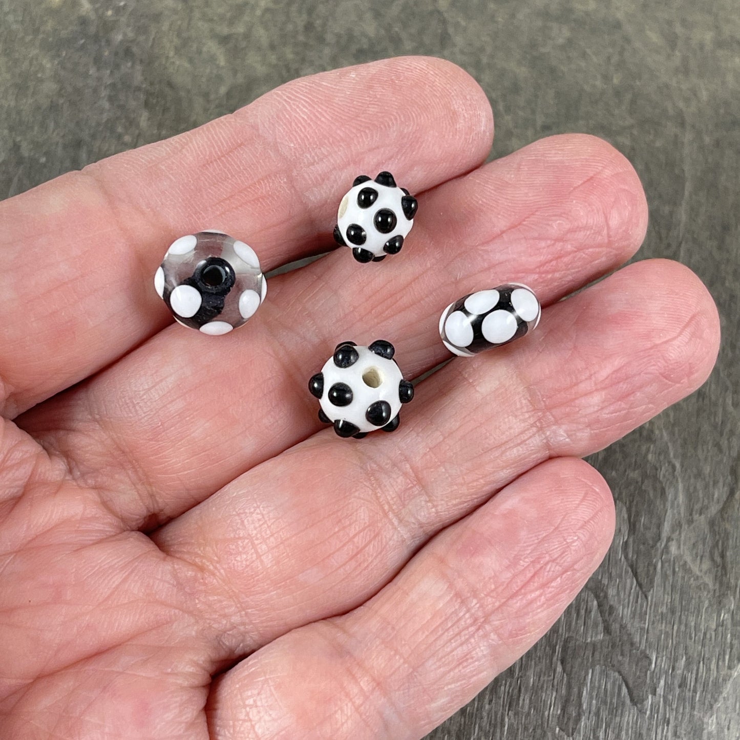 Black and White Polkadot Beads Black and White Lampwork Polka-dot Lampwork Beads Round and Rondelle Bead Mix (LB229/527)
