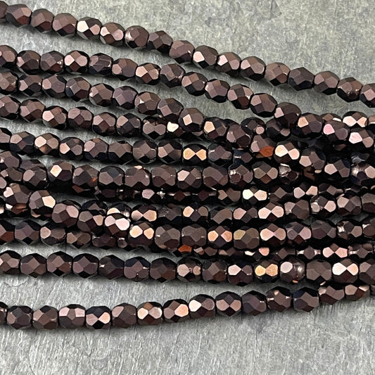 Czech Glass Beads - 4mm Czech Faceted Round Beads, Bronze Spacer Beads, 4mm Brown Beads - Matte Bronze Metallic (FP4/SM-M14415) * Qty 50