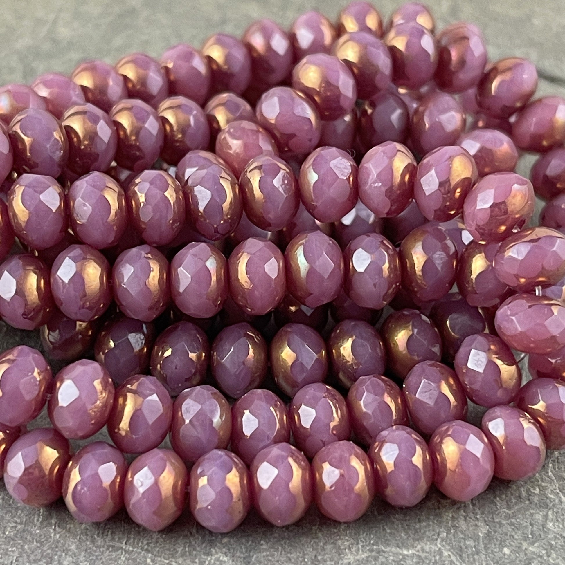 Czech Glass Beads - 7x5mm Mauve Pink Rondelle, Opaque Pink Silk Picasso Glass Beads (R7/N-1265) * Qty. 25