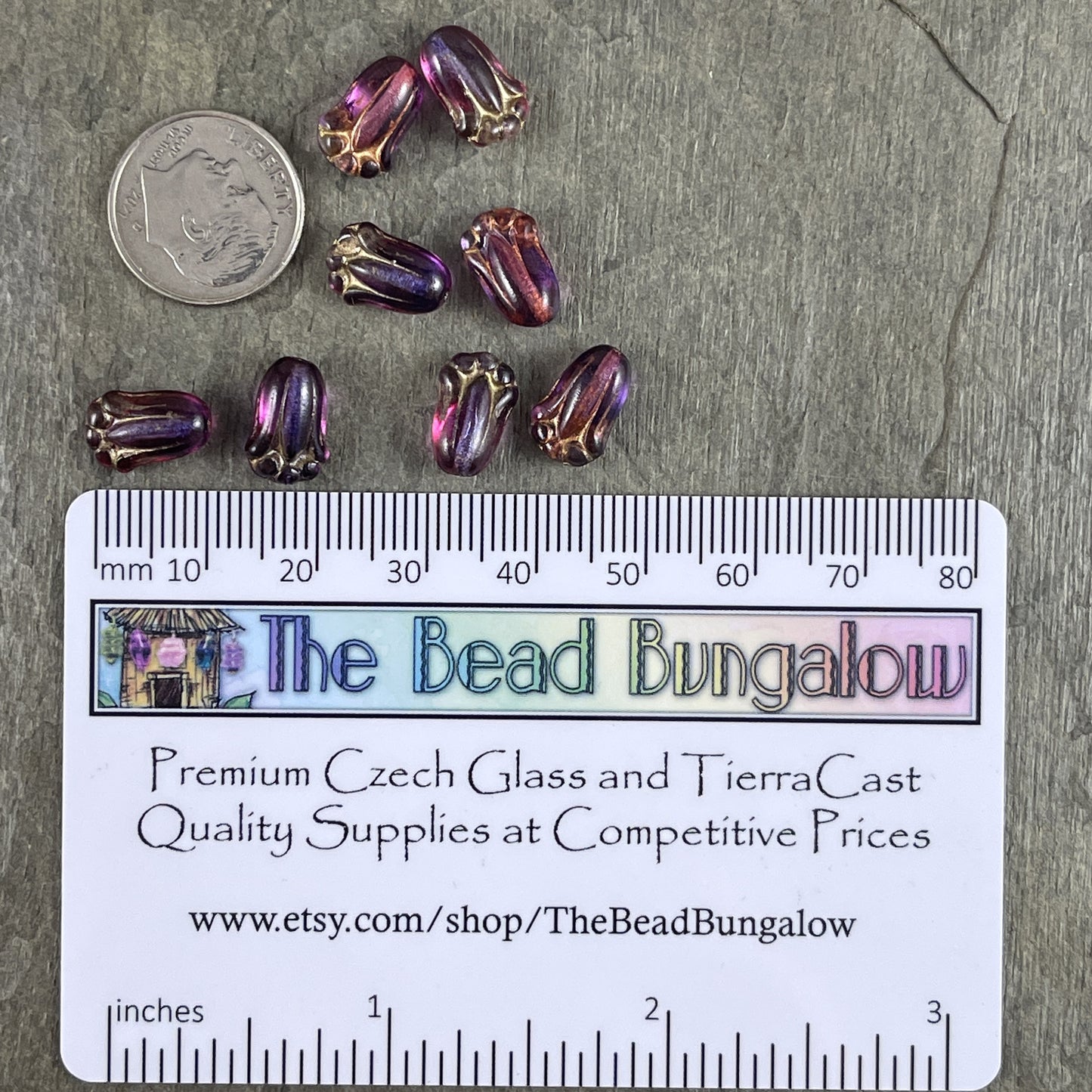 Transparent Purple and Fuchsia Czech Glass Flower ~ 12x8mm Lily Bud Flower ~ Purple & Pink Flower Bead (LBud23) * Qty. 12