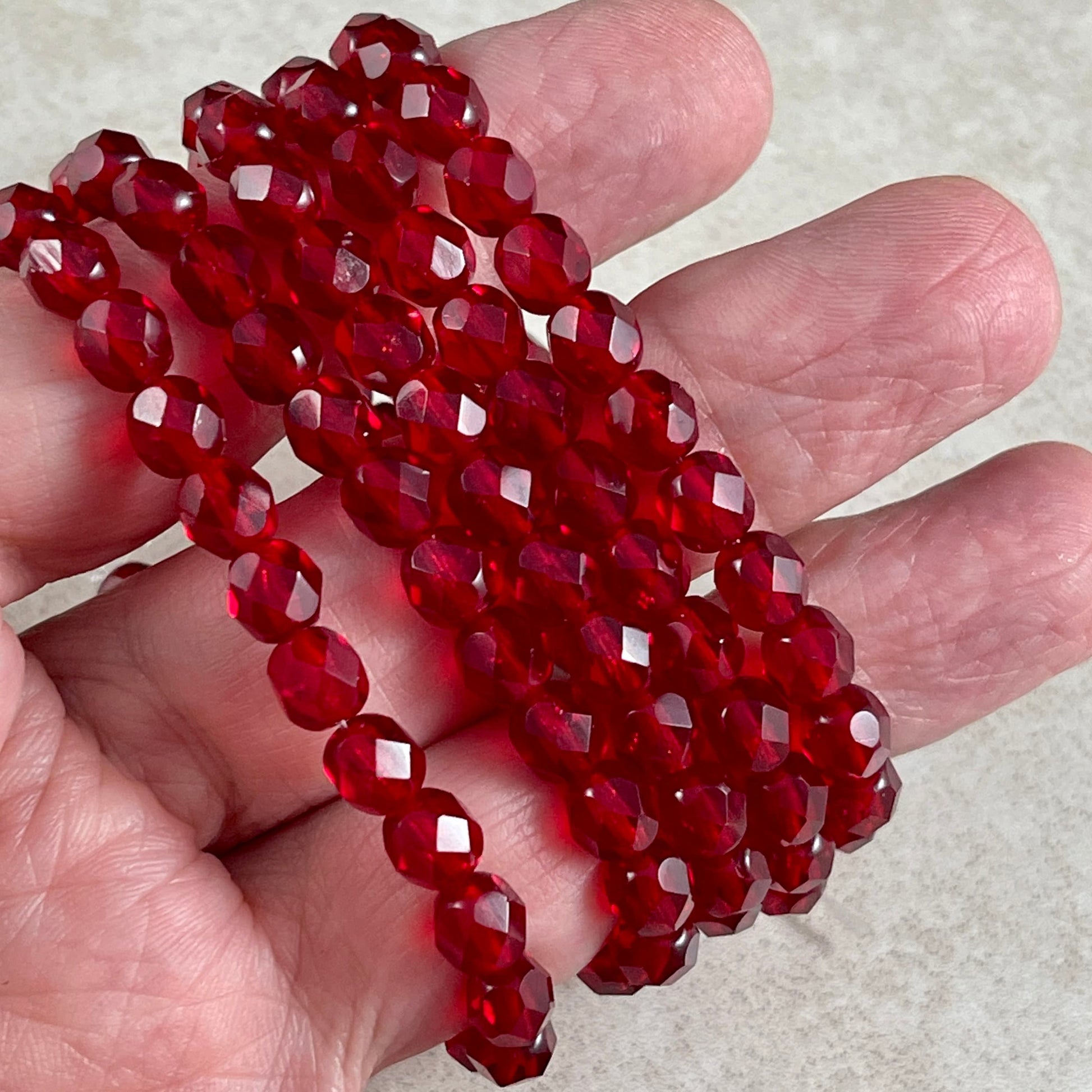 Czech Glass Beads - 6mm Faceted Round Beads, Transparent Ruby Red (FP6/N-138) * Qty. 25