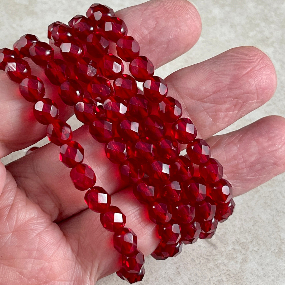 Czech Glass Beads - 6mm Faceted Round Beads, Transparent Ruby Red (FP6/N-138) * Qty. 25