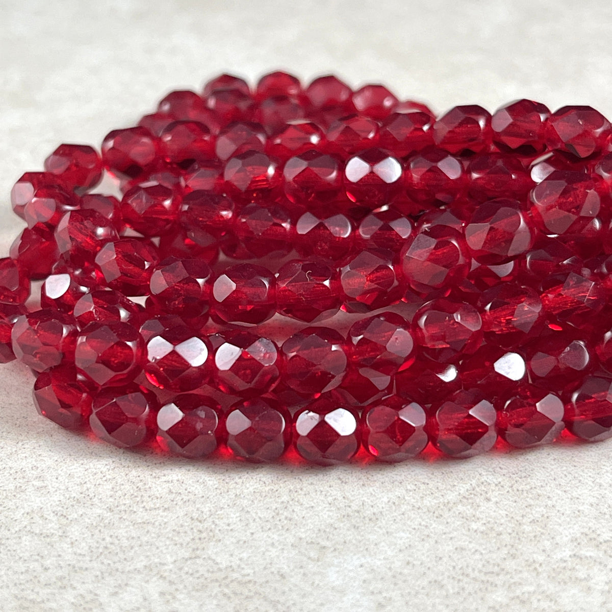 Czech Glass Beads - 6mm Faceted Round Beads, Transparent Ruby Red (FP6/N-138) * Qty. 25