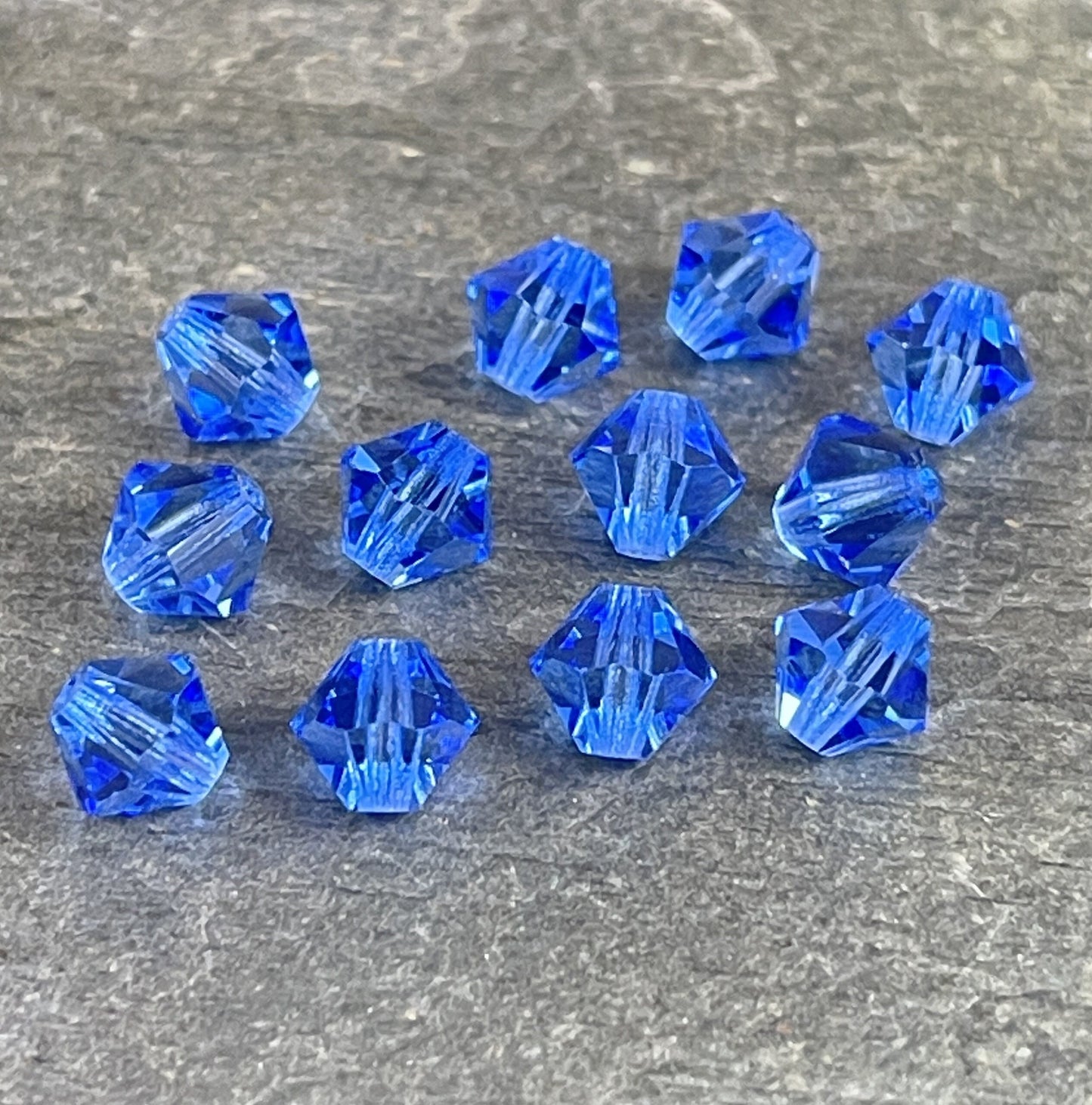 6mm Blue Sapphire Preciosa Crystal Bicone Beads, Sapphire Blue Faceted 6mm Bicone Beads (FMG-7624) * Qty. 24 Beads
