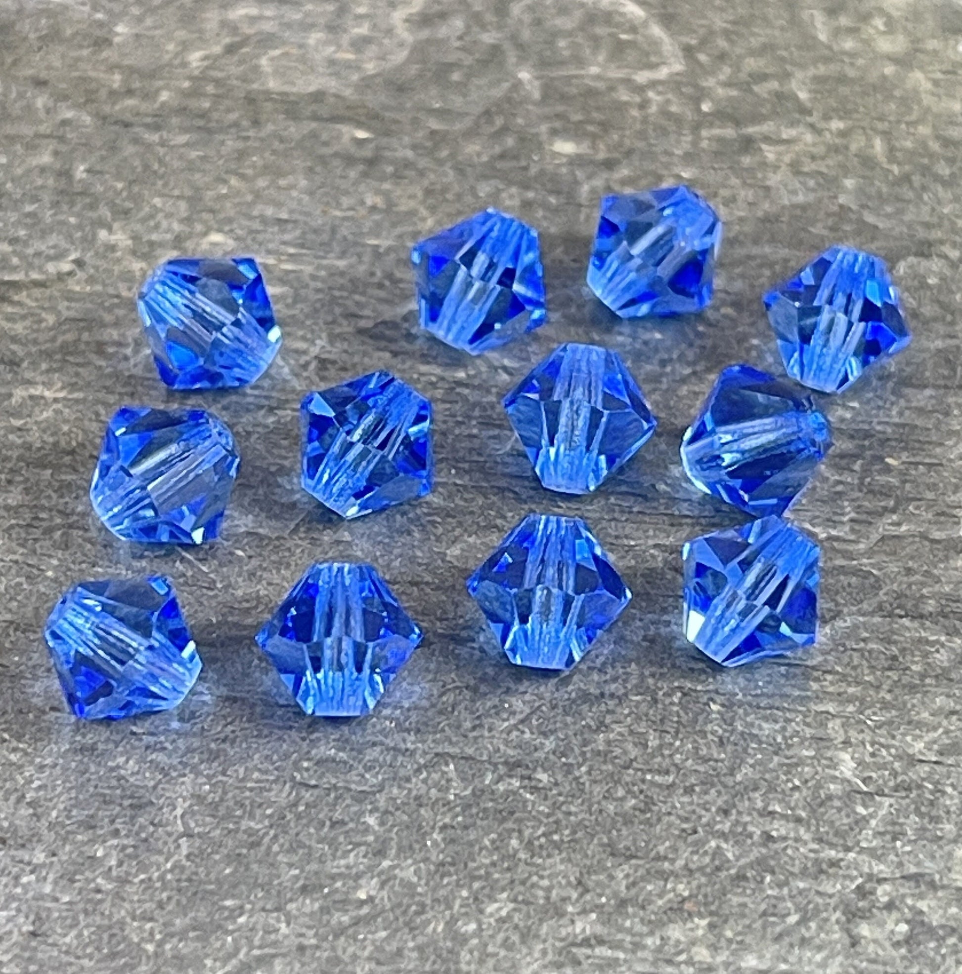 6mm Blue Sapphire Preciosa Crystal Bicone Beads, Sapphire Blue Faceted 6mm Bicone Beads (FMG-7624) * Qty. 24 Beads