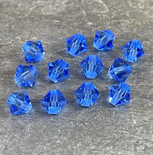 6mm Blue Sapphire Preciosa Crystal Bicone Beads, Sapphire Blue Faceted 6mm Bicone Beads (FMG-7624) * Qty. 24 Beads