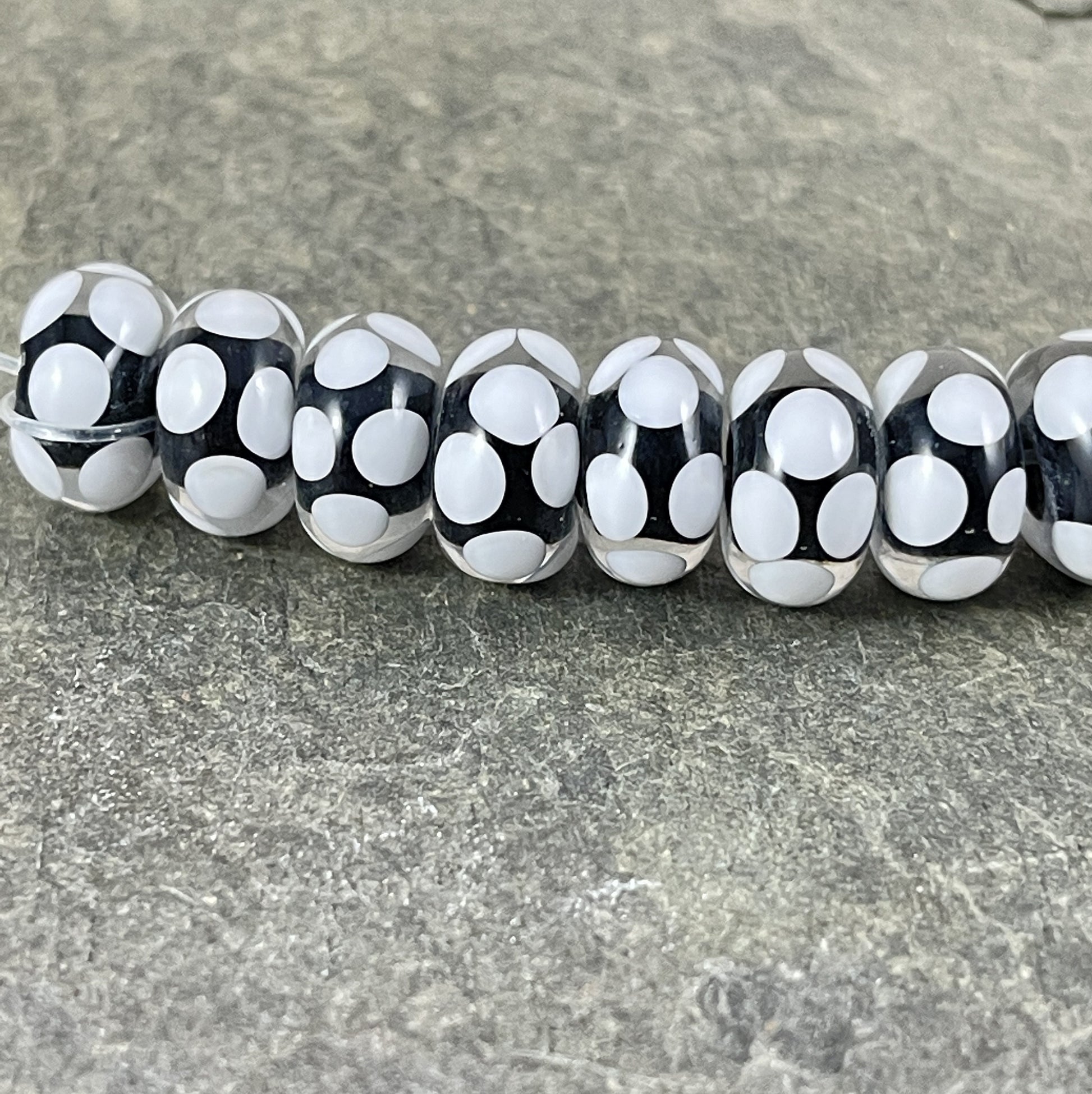 Black and White Polkadot Beads Black and White Lampwork Polka-dot Lampwork Beads Round and Rondelle Bead Mix (LB229/527)