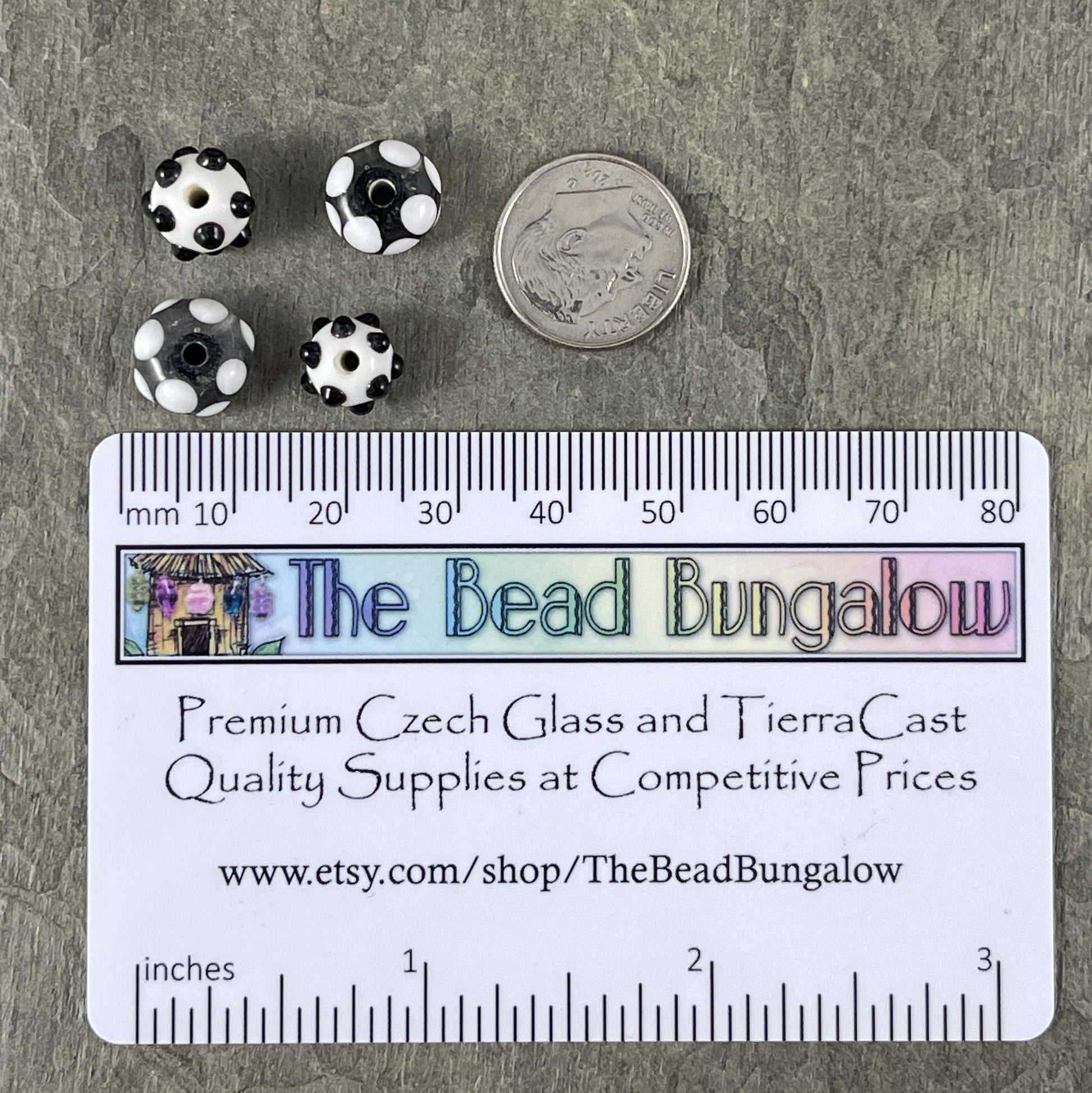 Black and White Polkadot Lampwork Beads, Round and Rondelle Bead Mix (LB229/527) *