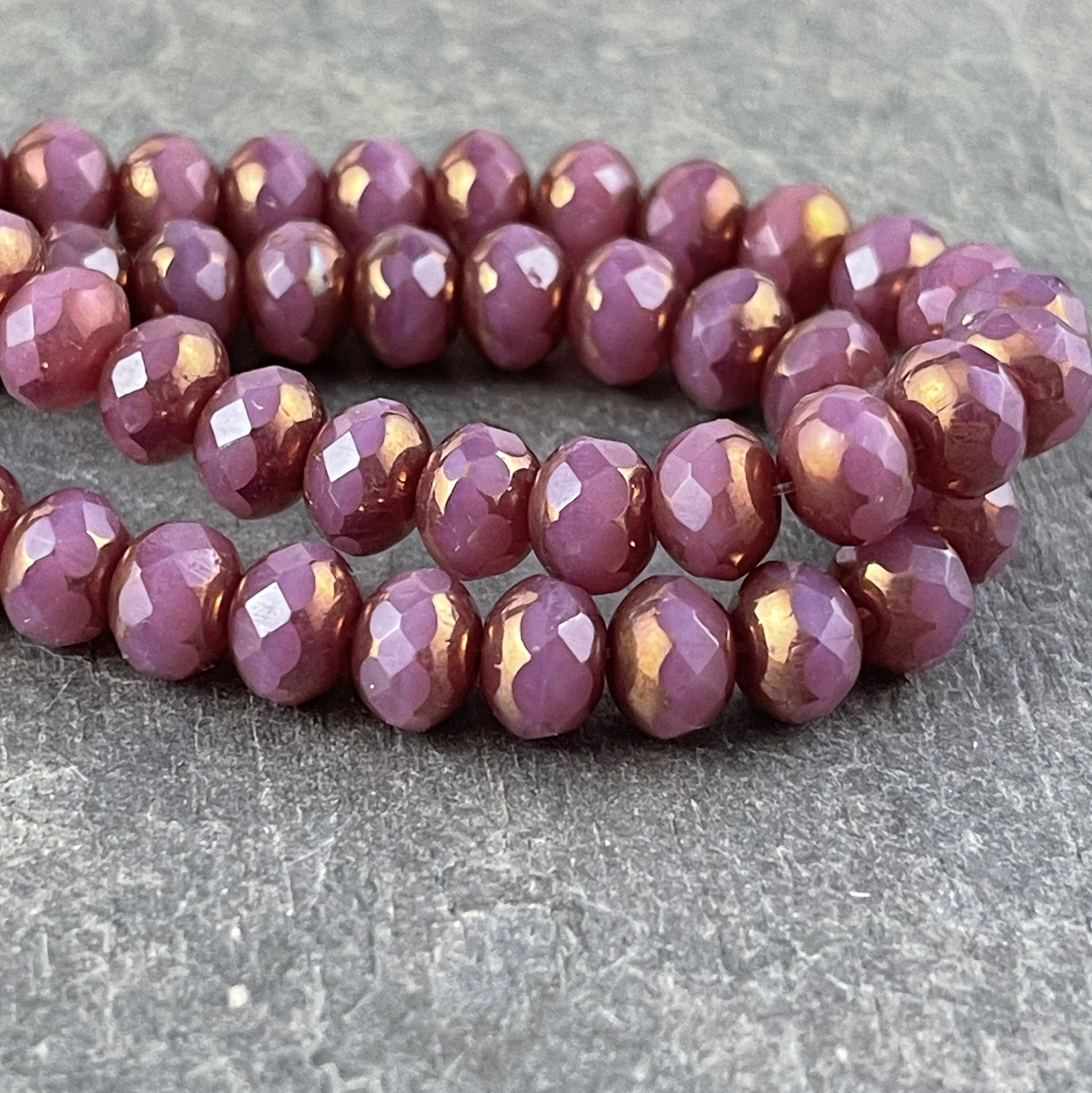 Mauve Rondelles Pink Czech Beads 7x5mm Rondelle Czech Glass Beads Pink Silk Mauve Picasso Pink Glass Beads (R7/N-1265) * Qty. 25