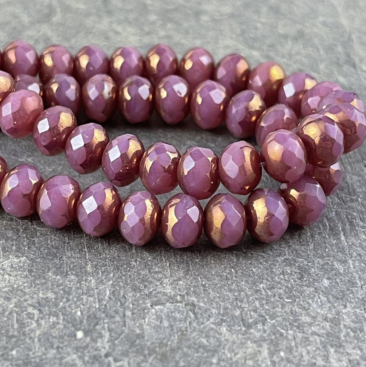 Czech Glass Beads - 7x5mm Mauve Pink Rondelle, Opaque Pink Silk Picasso Glass Beads (R7/N-1265) * Qty. 25
