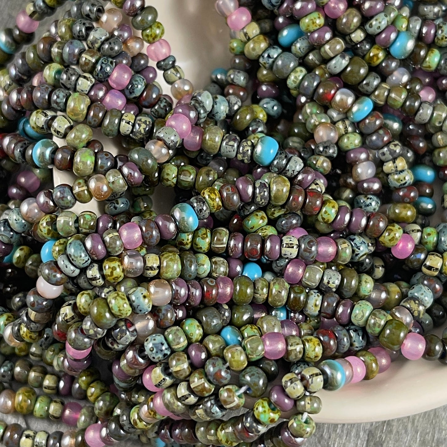 Aged Picasso Seed Beads - 4mm Czech Glass Beads, Glossy Jupiter, Multi-color Mix (Jupiter-G) * 18" strand