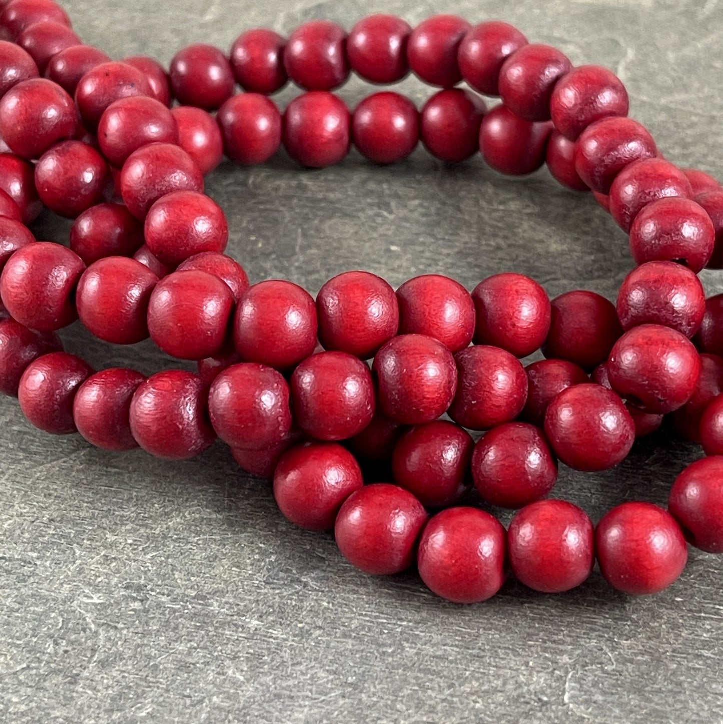 8mm Round Dark Red Wooden Beads, Mala Beads, Lightweight Wooden Beads - Cranberry Red Beads (9464) * 16" Strand