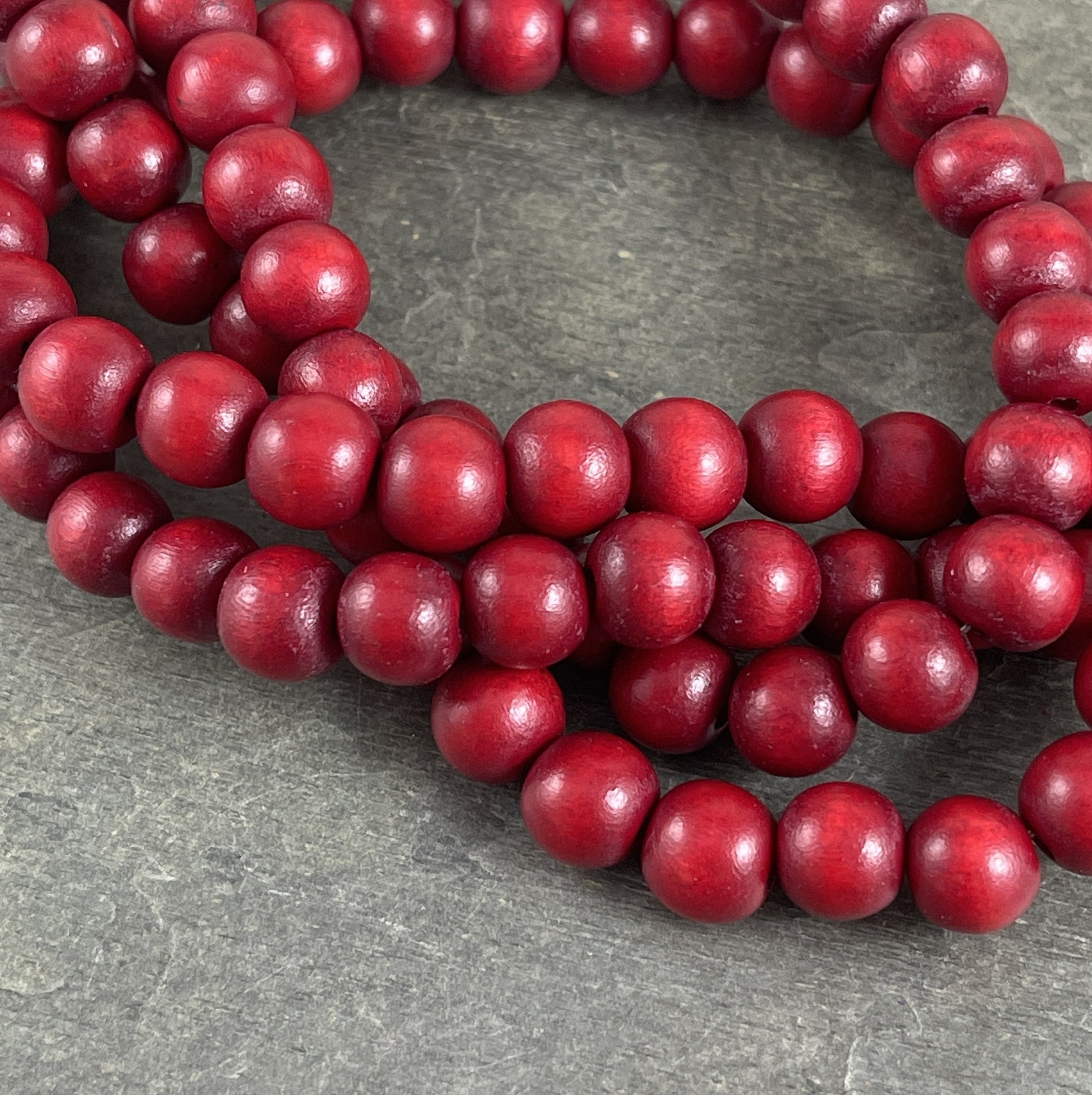 8mm Round Dark Red Wooden Beads, Mala Beads, Lightweight Wooden Beads - Cranberry Red Beads (9464) * 16" Strand