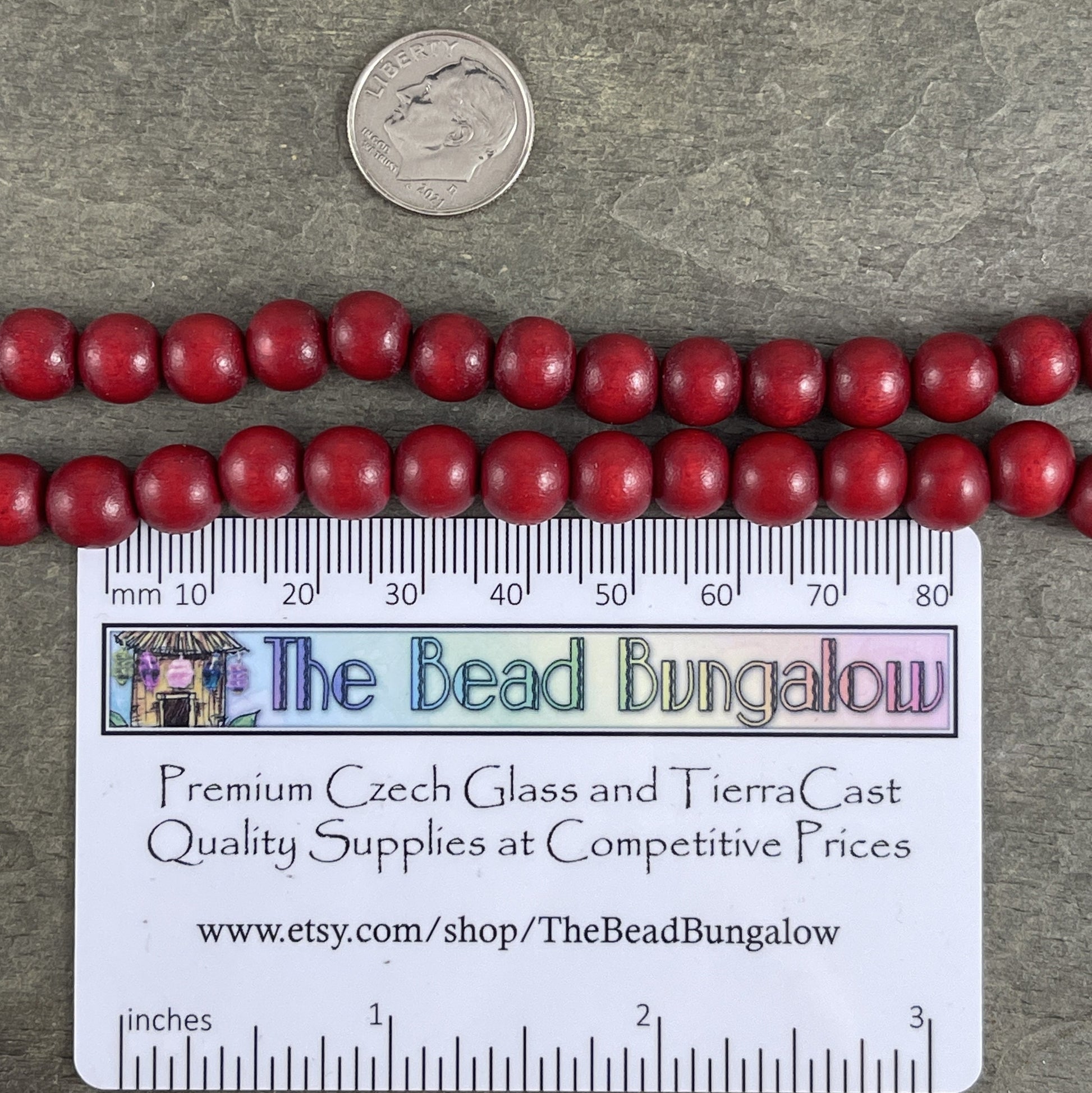 8mm Round Dark Red Wooden Beads, Mala Beads, Lightweight Wooden Beads - Cranberry Red Beads (9464) * 16" Strand