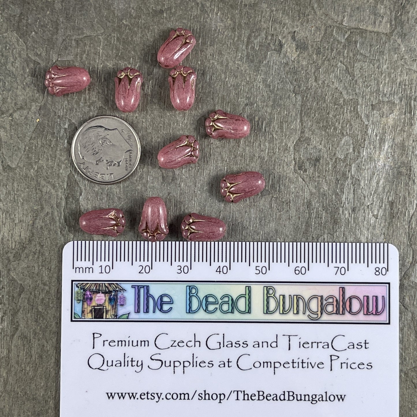 Czech Glass Beads - 12x8mm Lily Bud Flower, Milky Rose Pink with Bronze Wash (LBud5) * Qty. 12