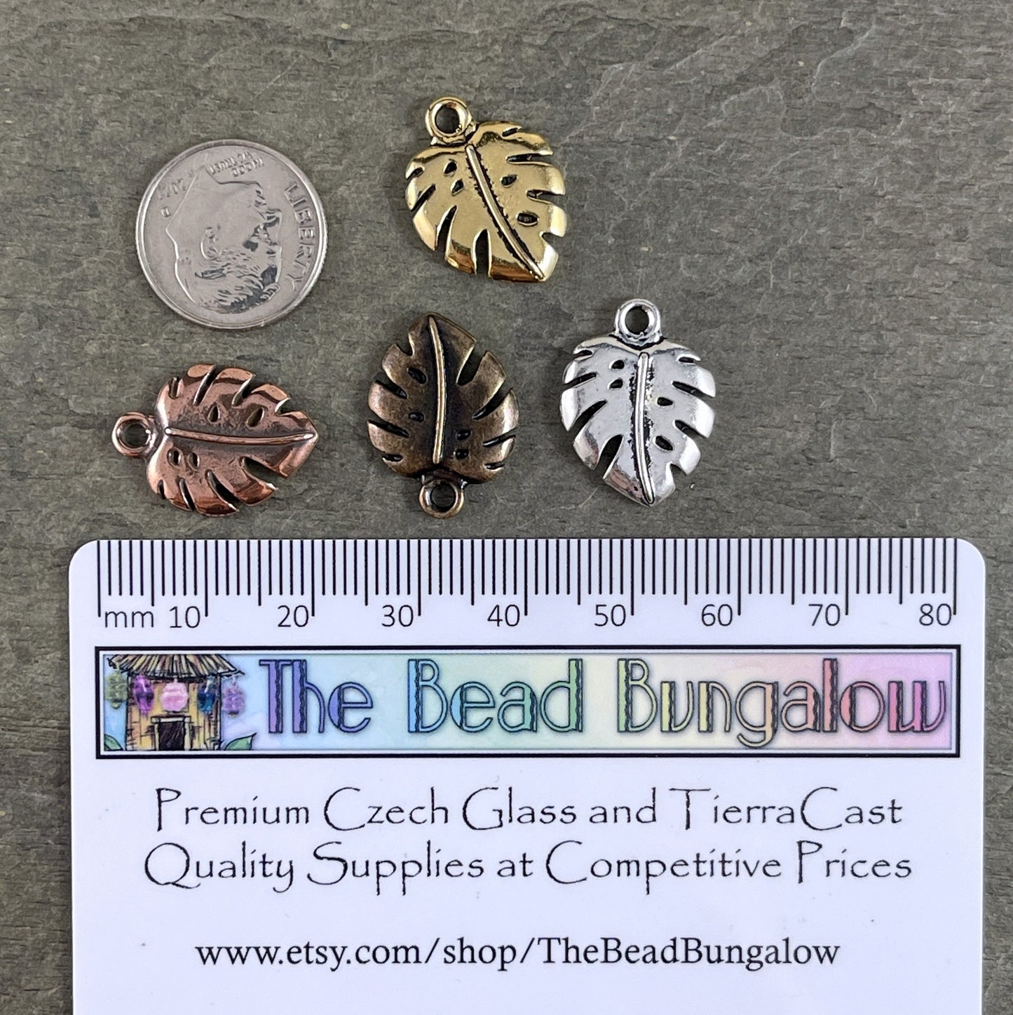 TierraCast Leaf Charm ~ Tropical, Nature, Monstera Plant, Double Sided Charms (TC/2577) * Qty. 2