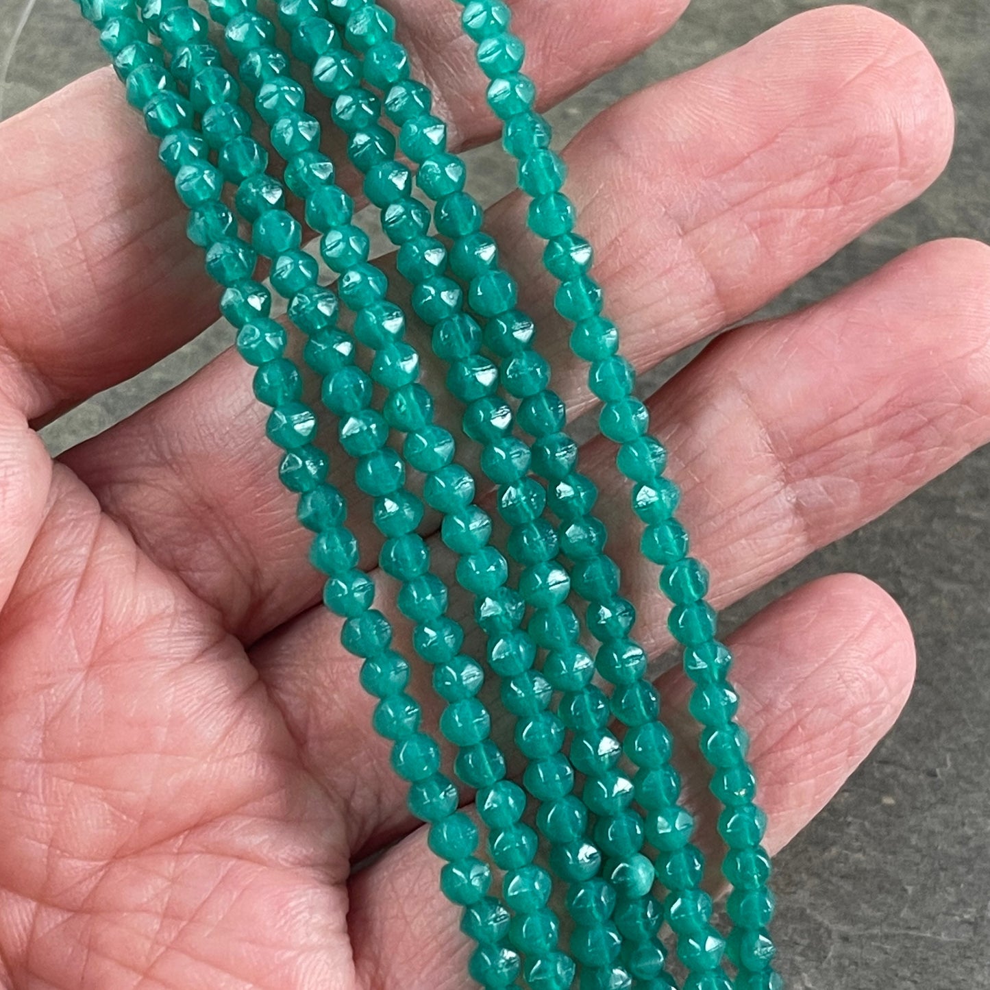 Czech Glass Beads - 3mm English Cut, Atlantic Green Beads, Small Milky Green (EC3/SM-52060) * Qty. 50