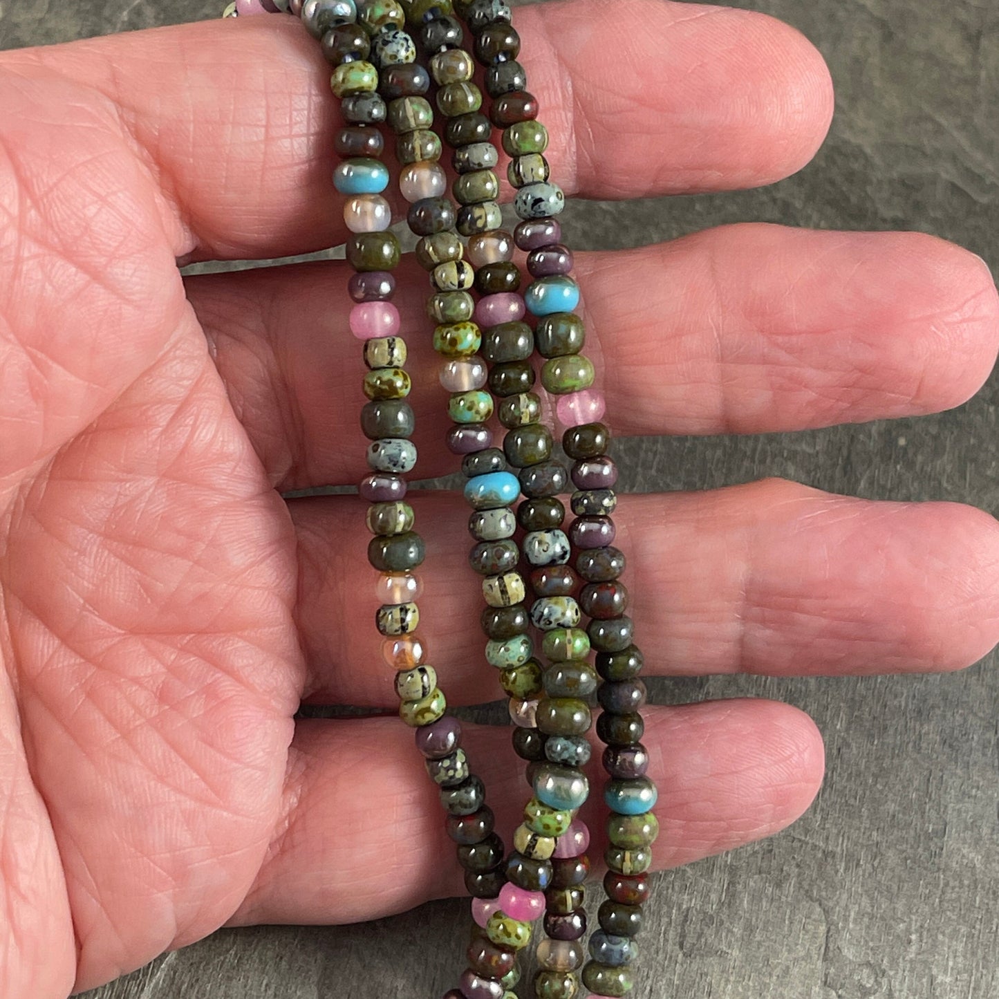 Aged Picasso Seed Beads - 4mm Czech Glass Beads, Glossy Jupiter, Multi-color Mix (Jupiter-G) * 18" strand