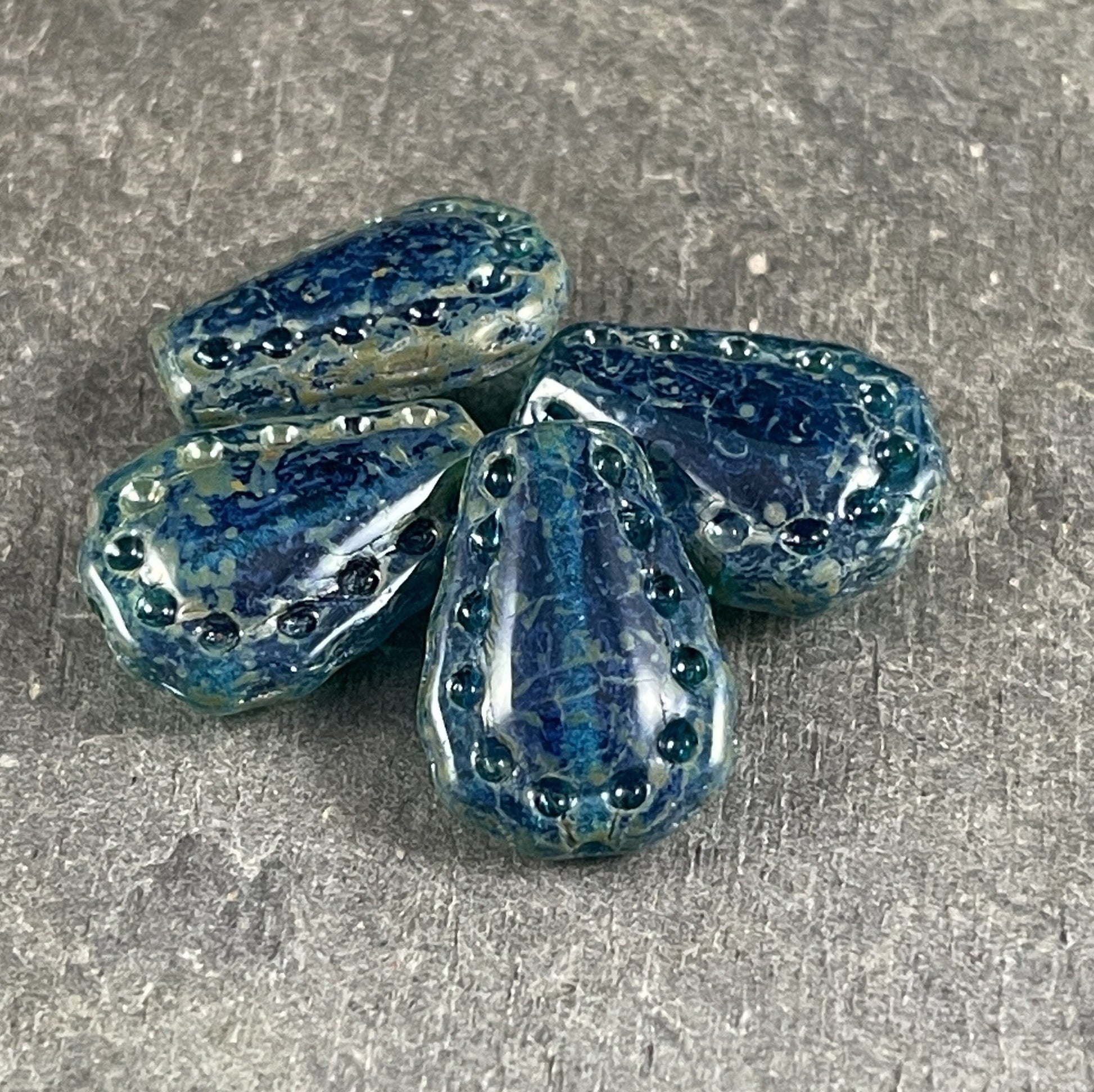 Czech Glass Beads - 17x12mm Tear Drop, Aegean Blue with PIcasso Finish (LT5) * Qty. 4