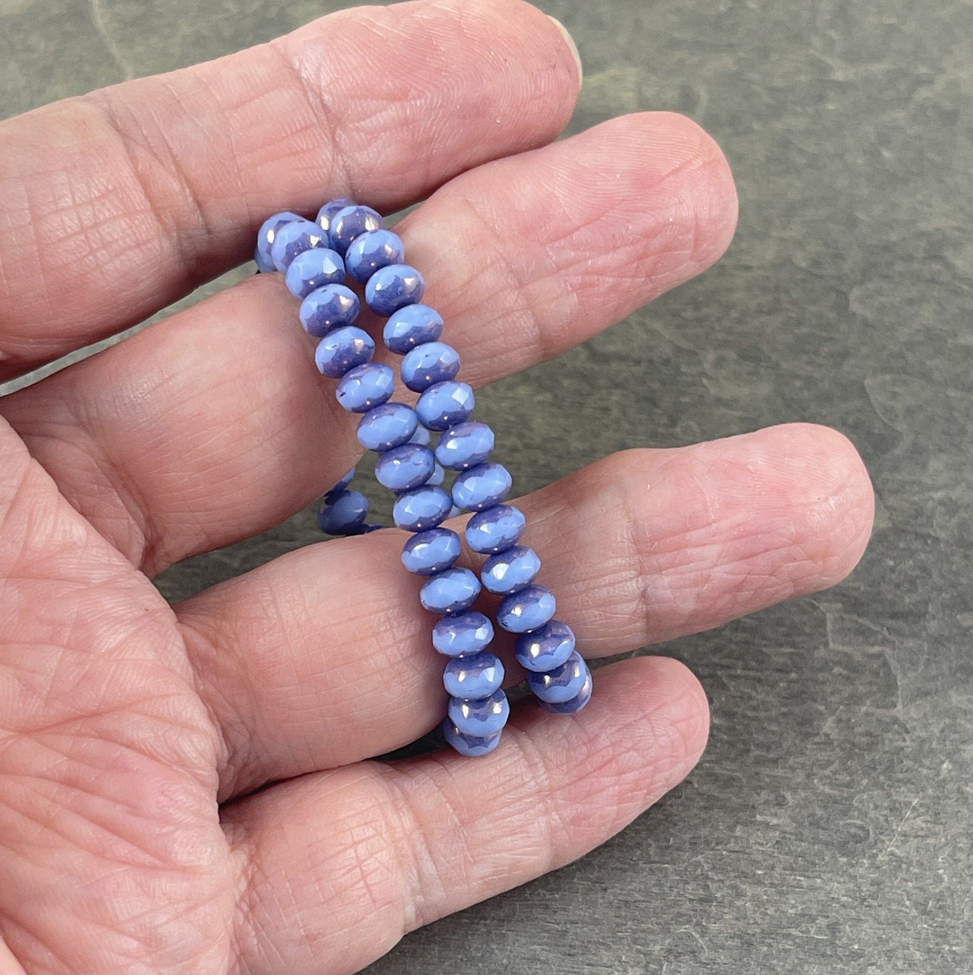 Czech Glass Beads - 5x3mm Blue Rondelle, Cornflower Silk Blue and Metallic Purple Picasso (R5/N-1126) * Qty. 30