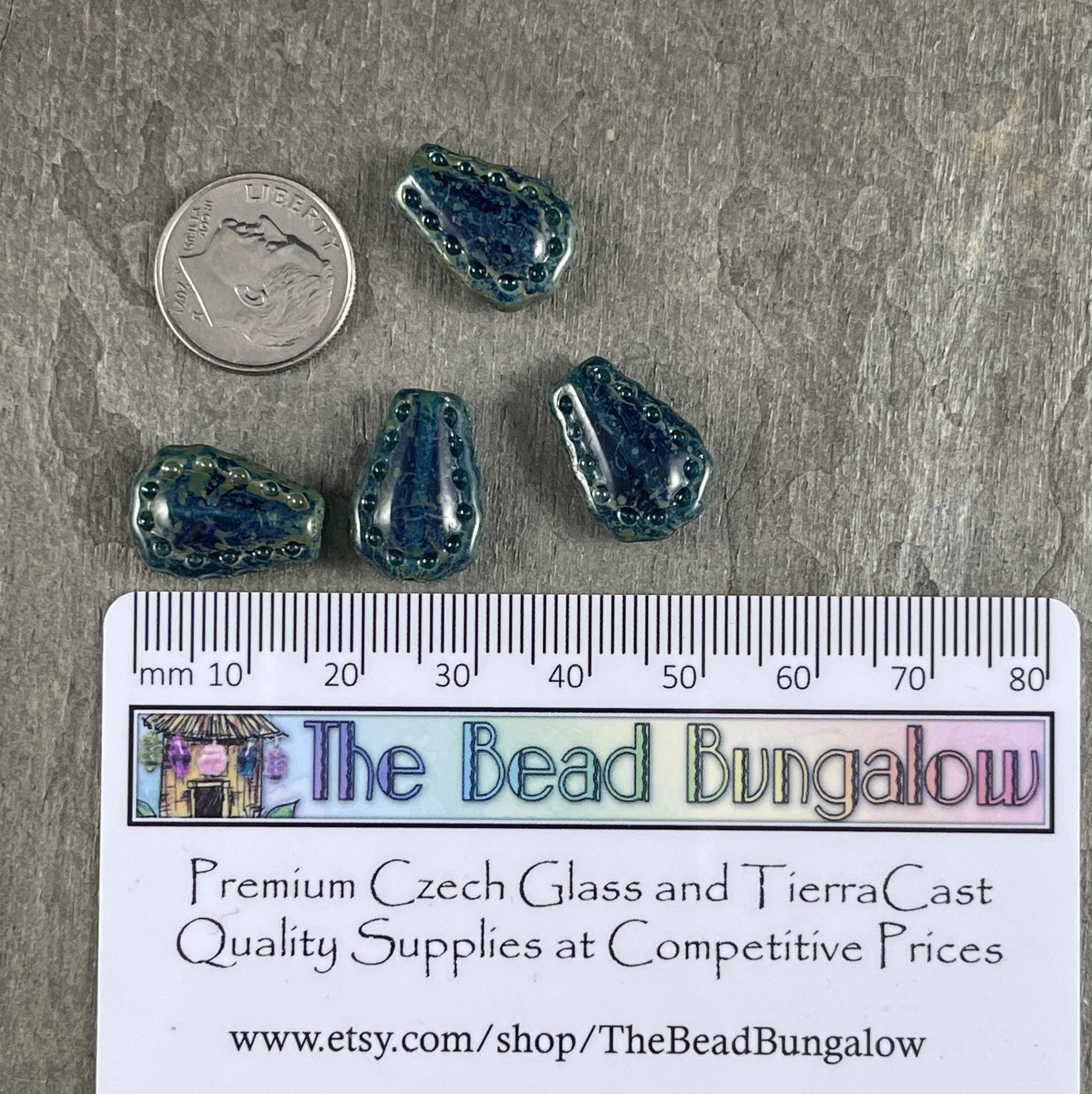 Blue Green Teardrop Picasso Beads ~ 17x12mm Teardrop Pillow Beads ~ Czech Glass Picasso Beads (LT5) Aegean Blue with PIcasso Finish * Qty. 4