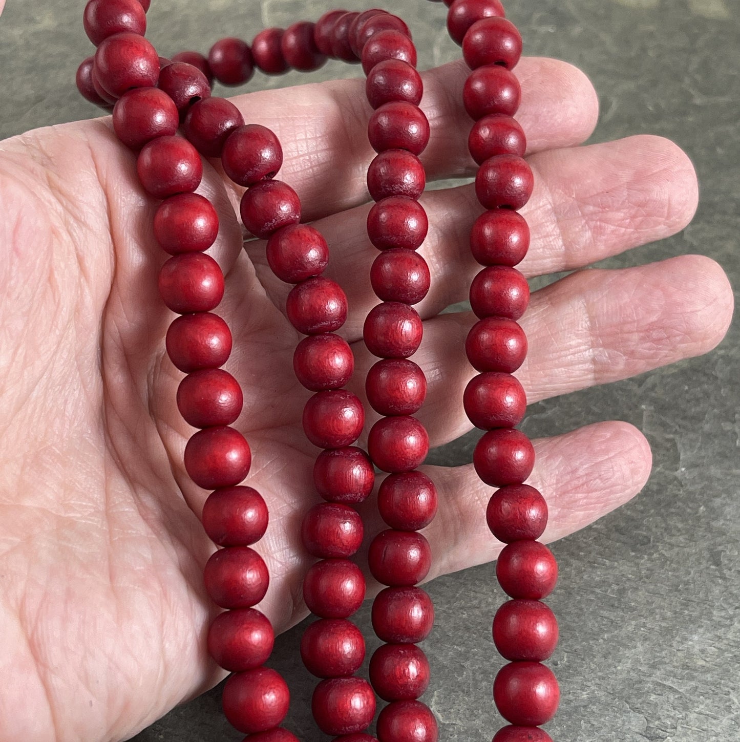 8mm Round Dark Red Wooden Beads, Mala Beads, Lightweight Wooden Beads - Cranberry Red Beads (9464) * 16" Strand