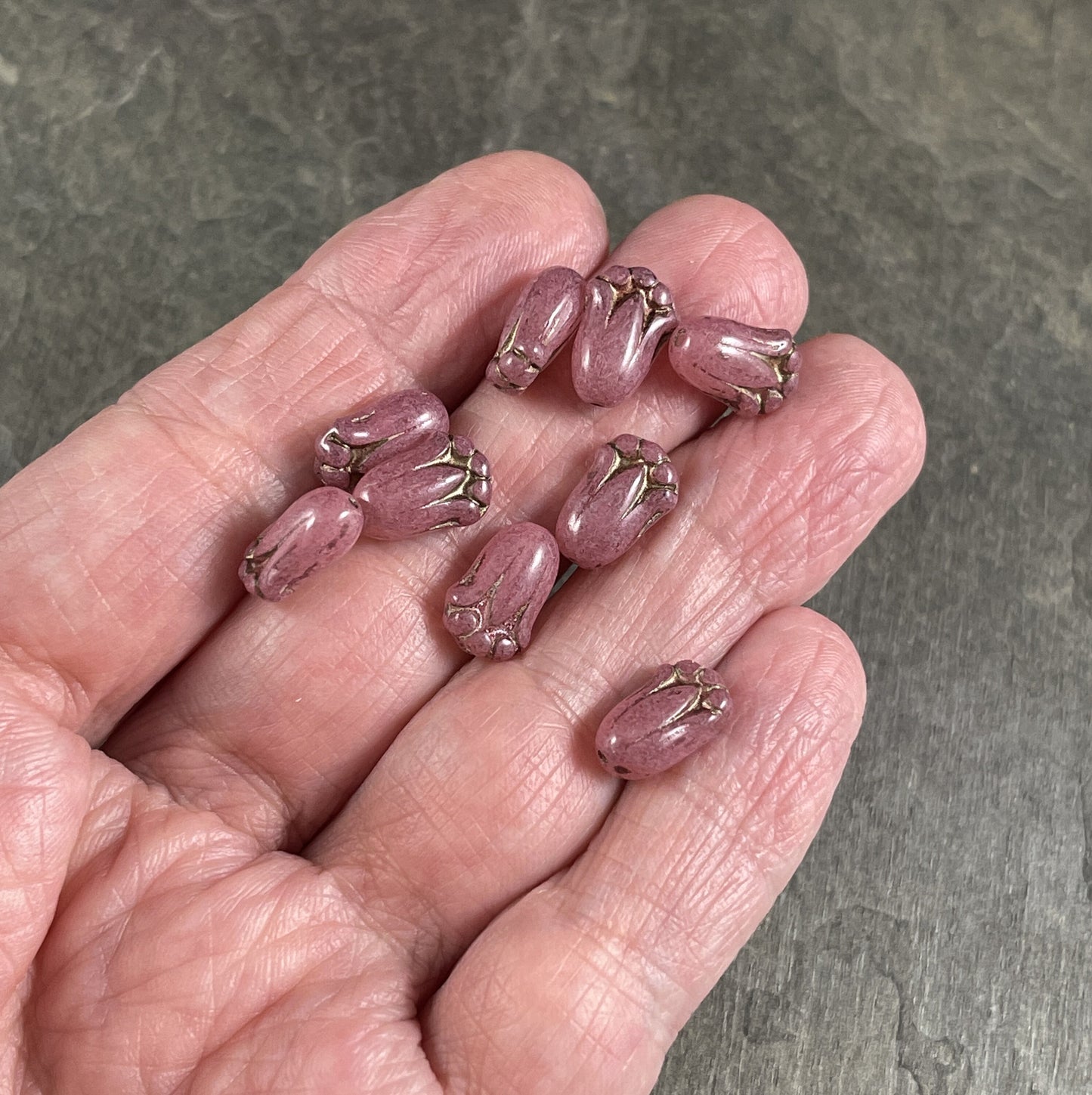 Dusty Rose Czech Glass Flower Bead ~ 12x8mm Lily Bud Flower ~ Milky Rose Pink Flower Bead (LBud5) * Qty. 12