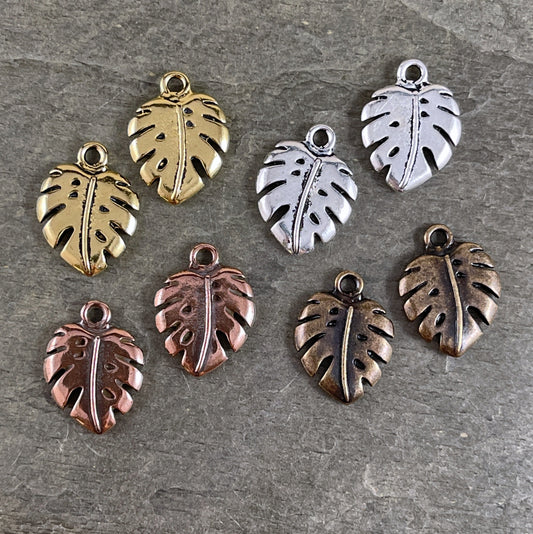 TierraCast Leaf Charm ~ Tropical, Nature, Monstera Plant, Double Sided Charms (TC/2577) * Qty. 2