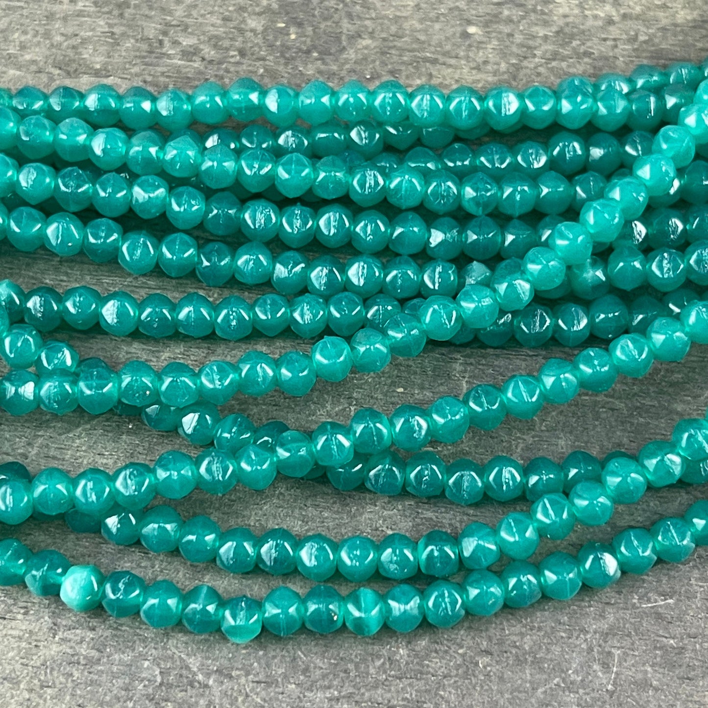 Czech Glass Beads - 3mm English Cut, Atlantic Green Beads, Small Milky Green (EC3/SM-52060) * Qty. 50