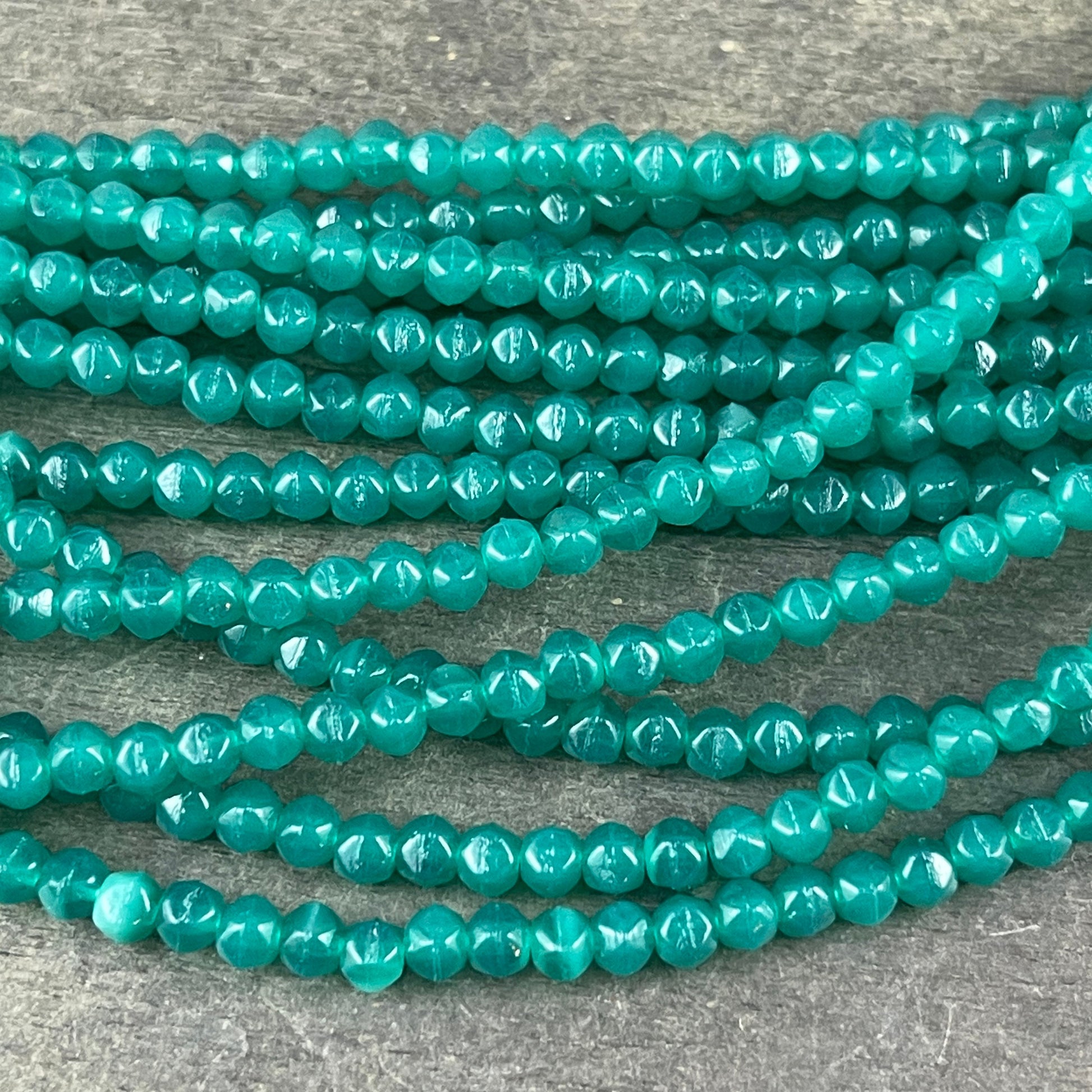 Czech Glass Beads - 3mm English Cut, Atlantic Green Beads, Small Milky Green (EC3/SM-52060) * Qty. 50