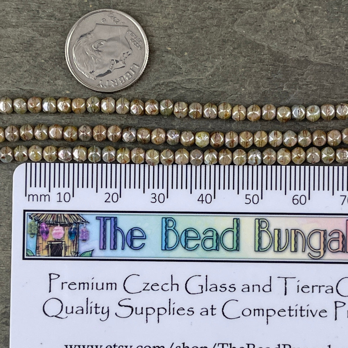 Czech Glass Beads - Sage Green 3mm English Cut Beads, Luster Opaque Green Cube Beads (EC/SM-P65431) * Qty. 50