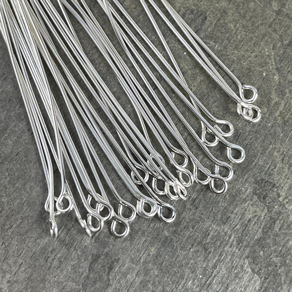 2" Silver Eye Pins, 21 Gauge Pins for Jewelry Making, Silver Plated Brass (5451) * Qty. 100