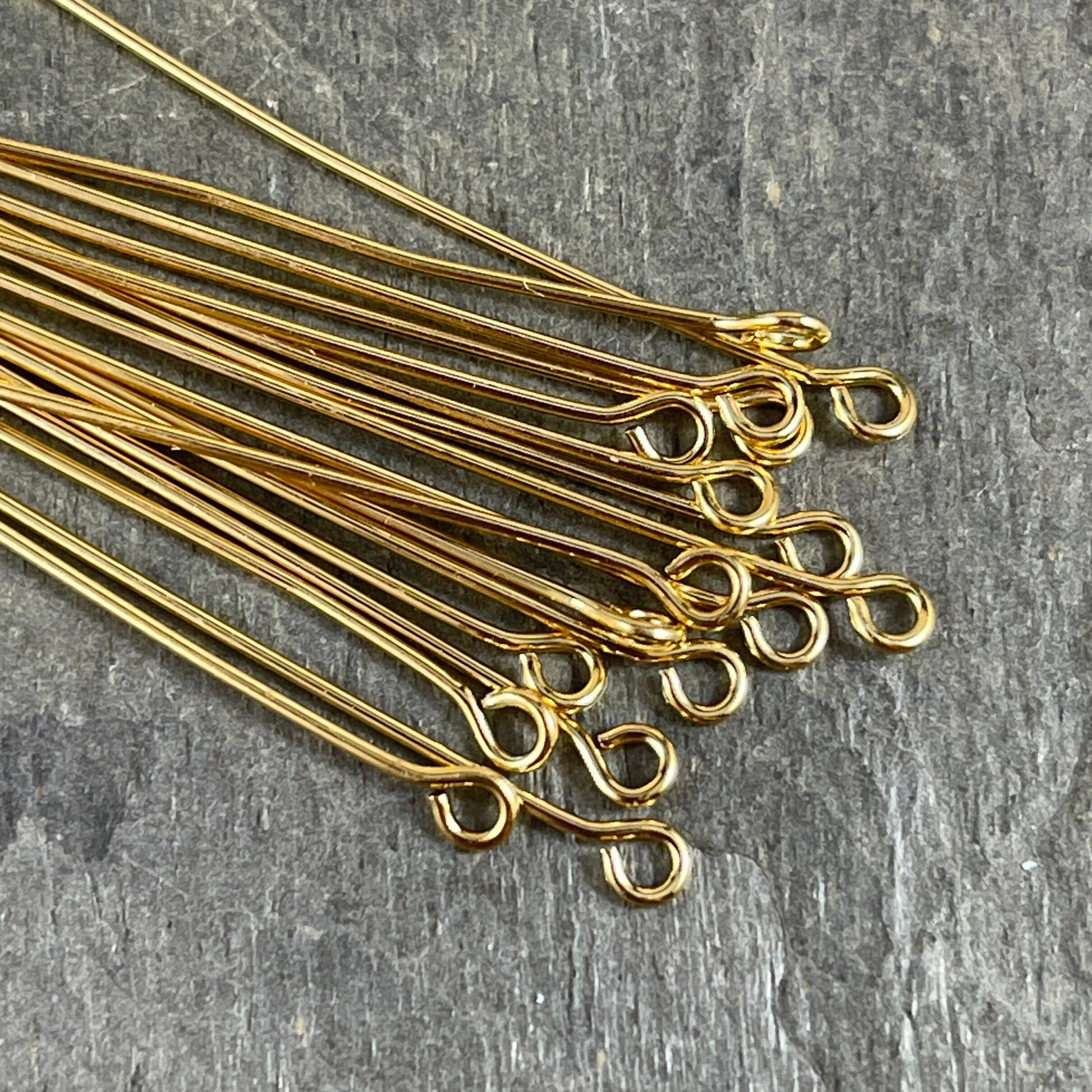 Gold Eye Pins, 2" Eye Pins for Jewelry Making, 21 Gauge Gold Plated Brass Eye Pins (5448) * Qty. 50