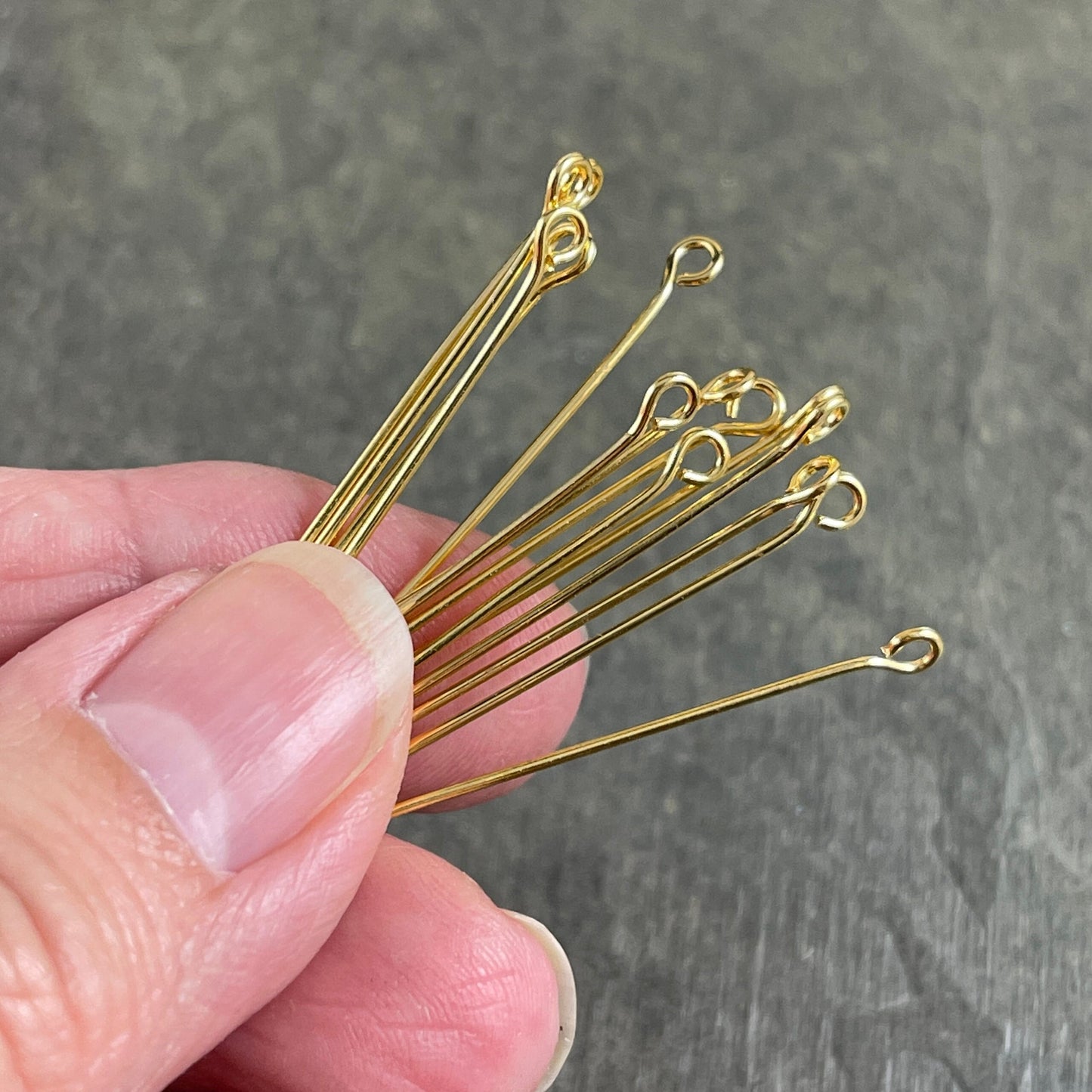 Gold Eye Pins, 2" Eye Pins for Jewelry Making, 21 Gauge Gold Plated Brass Eye Pins (5448) * Qty. 50