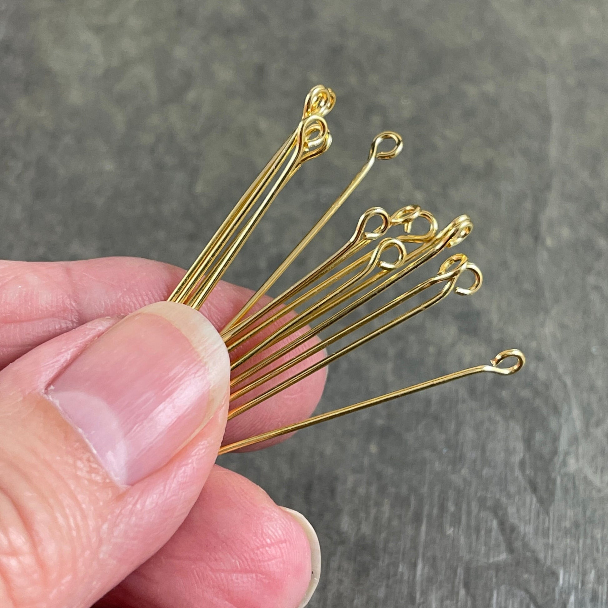 Gold Eye Pins, 2" Eye Pins for Jewelry Making, 21 Gauge Gold Plated Brass Eye Pins (5448) * Qty. 50
