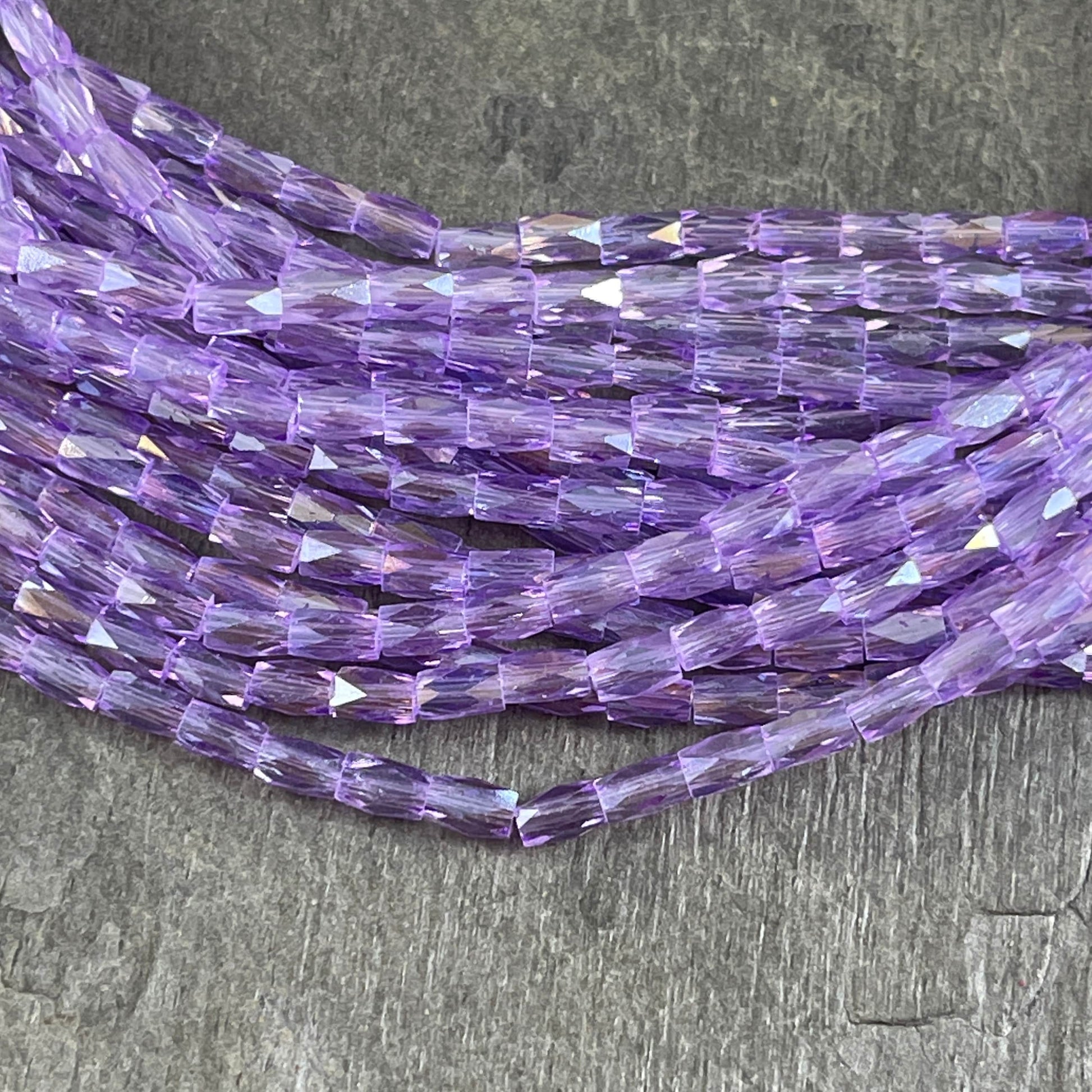 5mm Faceted Tube Beads, Lilac Luster, Light Purple AB Glass Beads, 5x3mm Tube Beads (FGT-Lab1) * 18" Strand