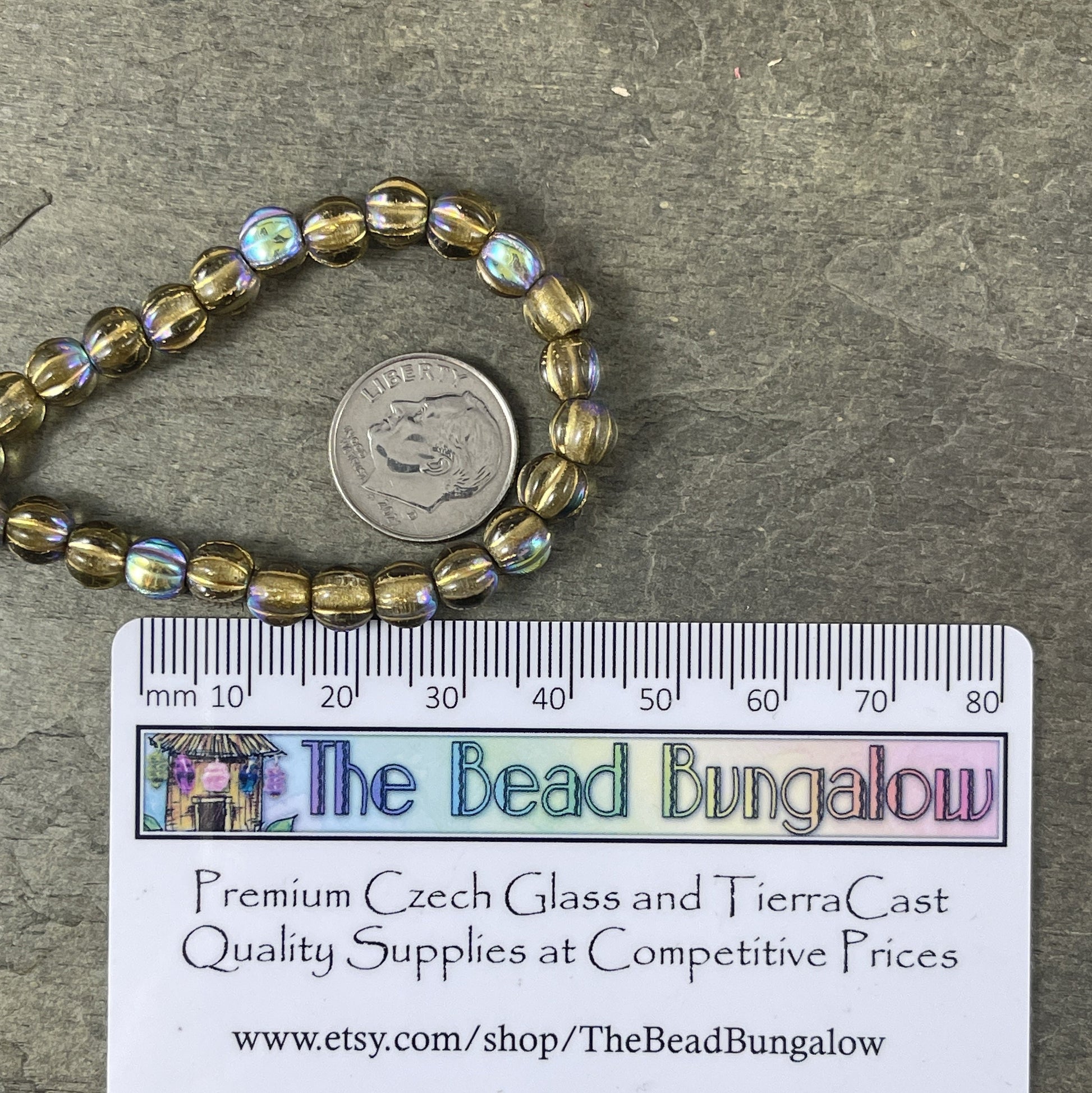 Transparent Gold AB Large Hole Beads Czech Glass Beads - 6mm Large Hole Melon 6mm Clear with Gold Wash and AB Finish (BH6/N-065) * Qty. 25