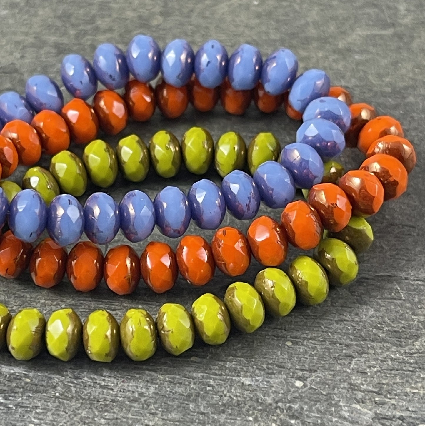 Czech Glass Beads - 5x3mm Blue Rondelle, Cornflower Silk Blue and Metallic Purple Picasso (R5/N-1126) * Qty. 30