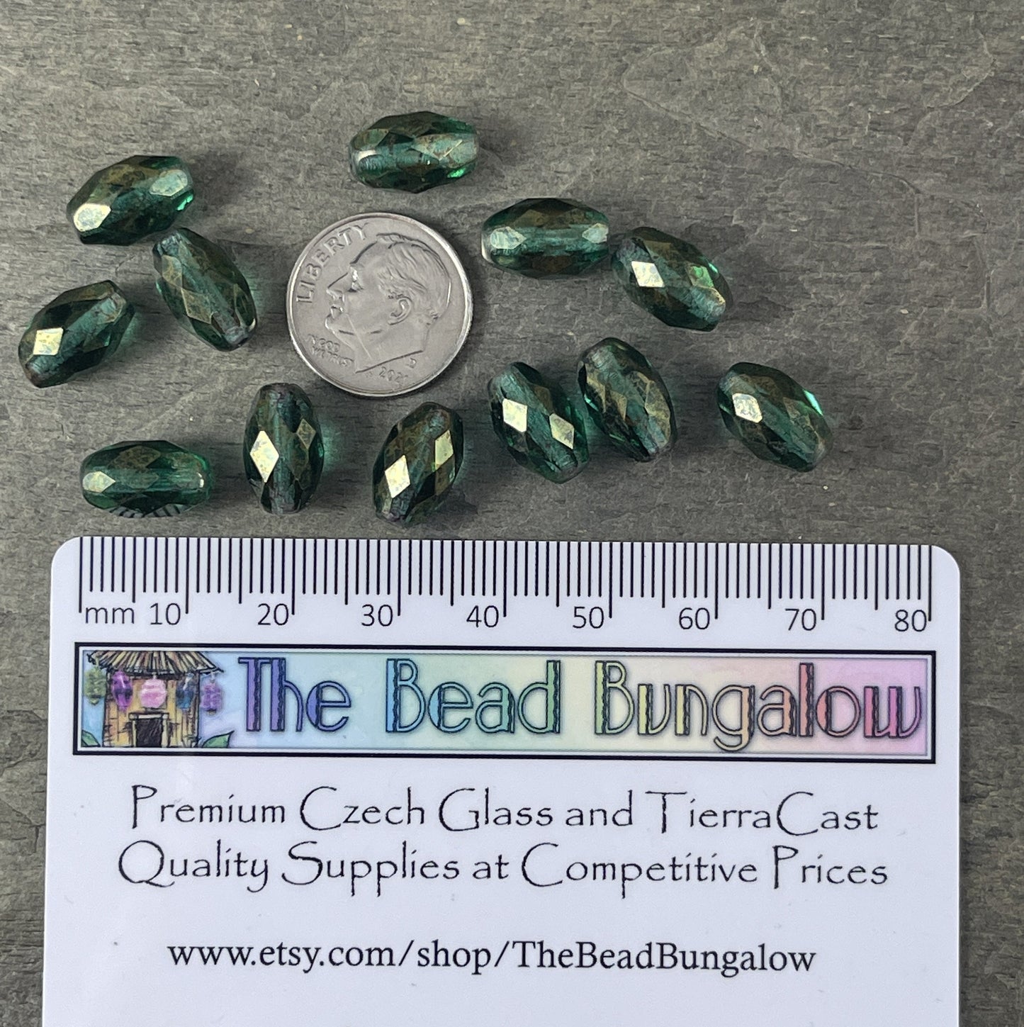Emerald Green Faceted Oval Beads, Transparent Green with Golden Luster, 12mm Oval Beads (FOV/N-1222) * Qty. 12