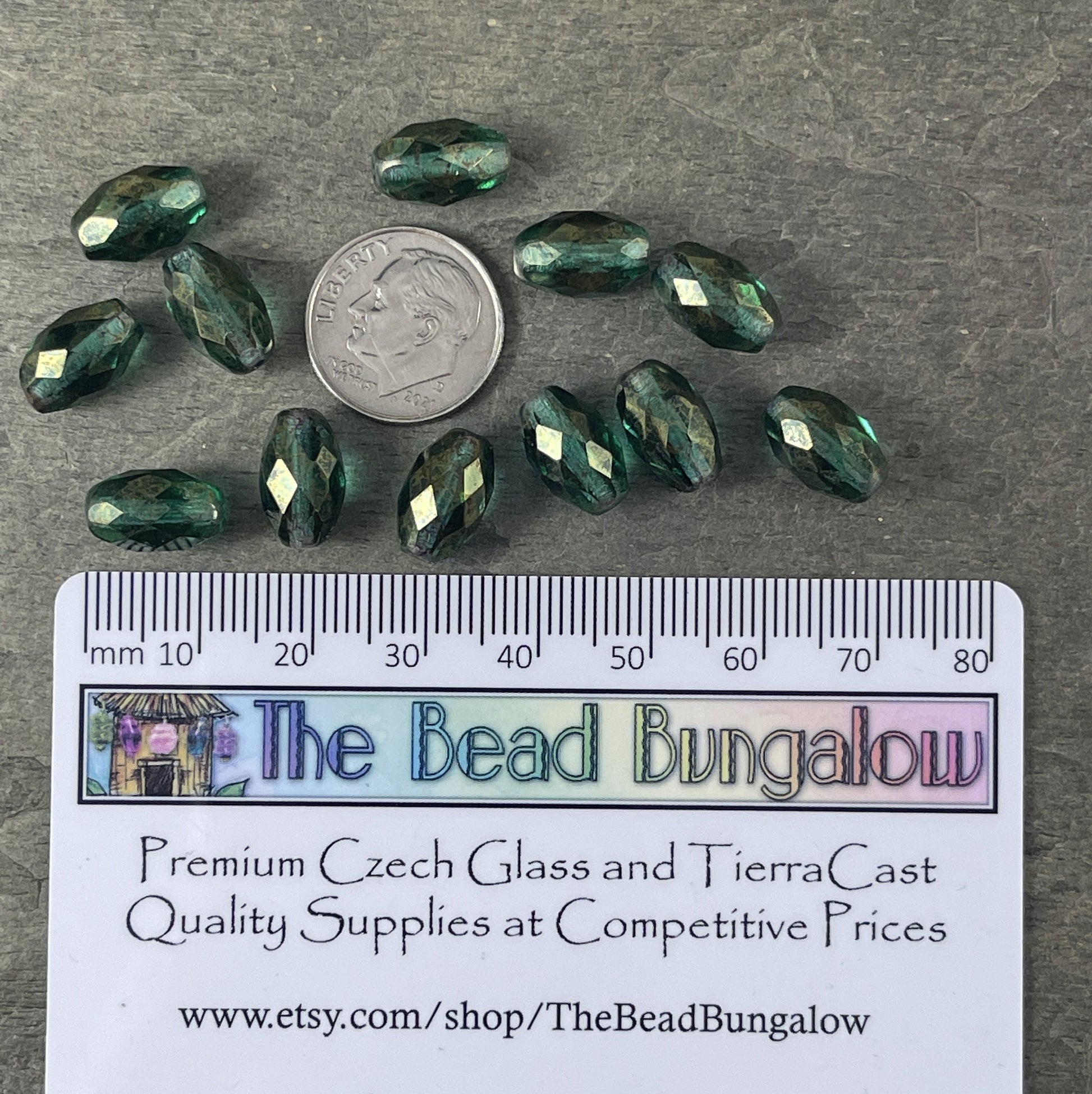 Emerald Green Faceted Oval Beads, Transparent Green with Golden Luster, 12mm Oval Beads (FOV/N-1222) * Qty. 12