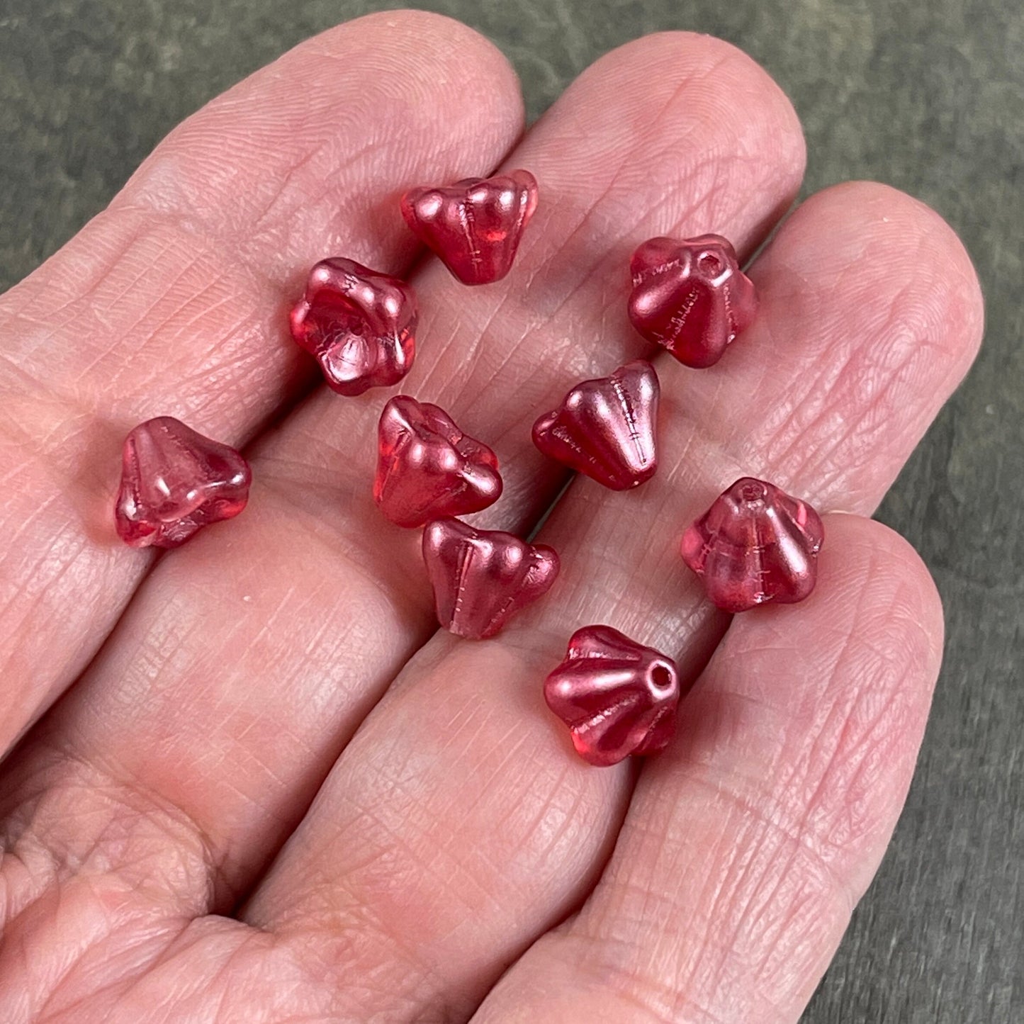 Czech Glass Flower Beads - Raspberry Pink Bell Flower, 6x8mm Berry Pink Flower Beads, Dark Pink Coated Glass Flower (BF/SM-K3712) * Qty. 25