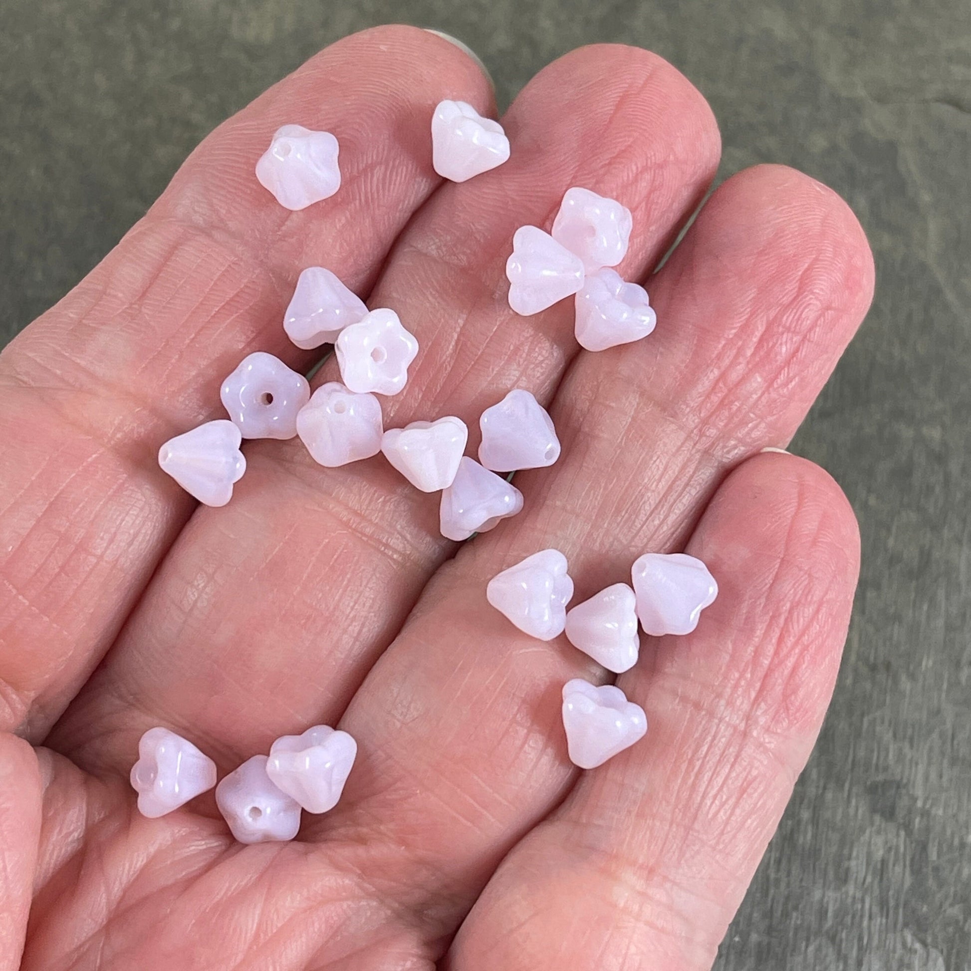 Small Opaque Rose Flower Czech Beads Pink Flower Bead 6x4mm Baby Bell Flower Beads Czech Glass Beads Pale Pink (FL/74201) - Qty. 30