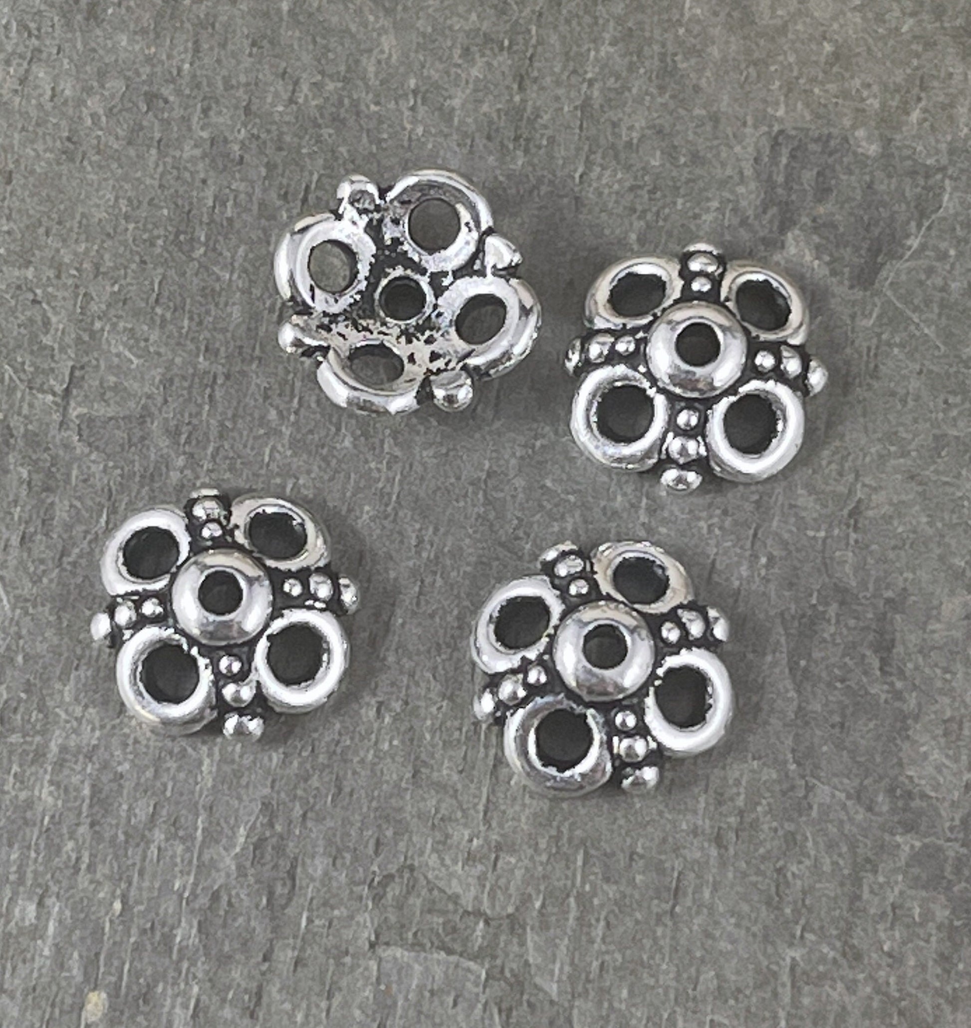 9mm Antiqued Silver Bead Caps by TierraCast ~ 9mm Clover Bead Caps ~ Open Petal Bead Caps (TC/5605-12) * Qty. 4