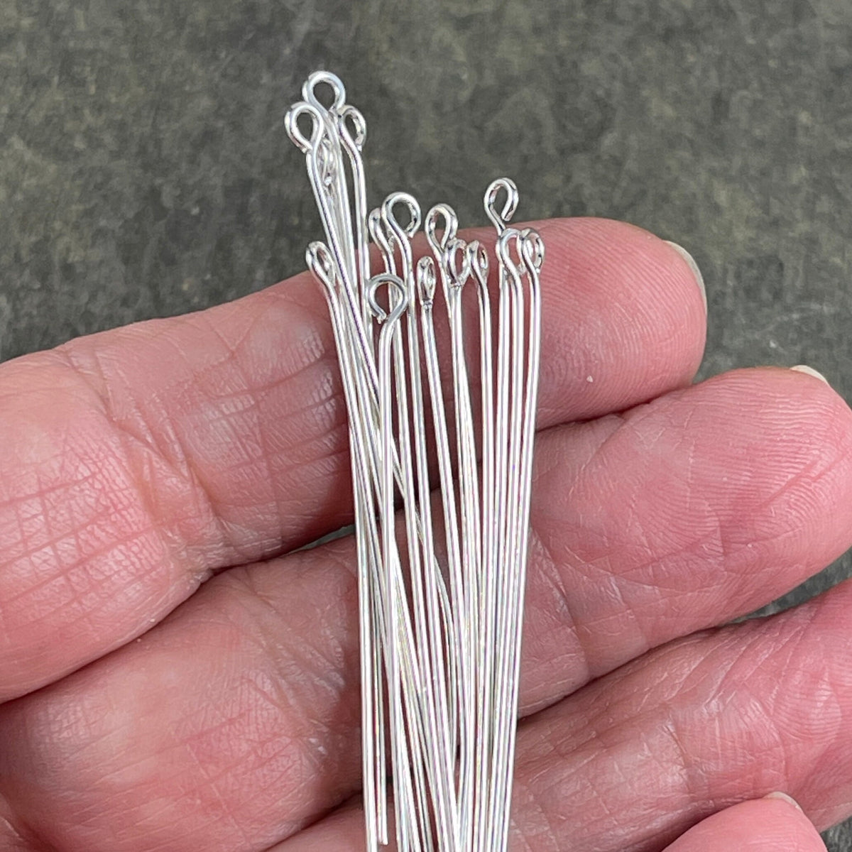 2" Silver Eye Pins, 21 Gauge Pins for Jewelry Making, Silver Plated Brass (5451) * Qty. 100