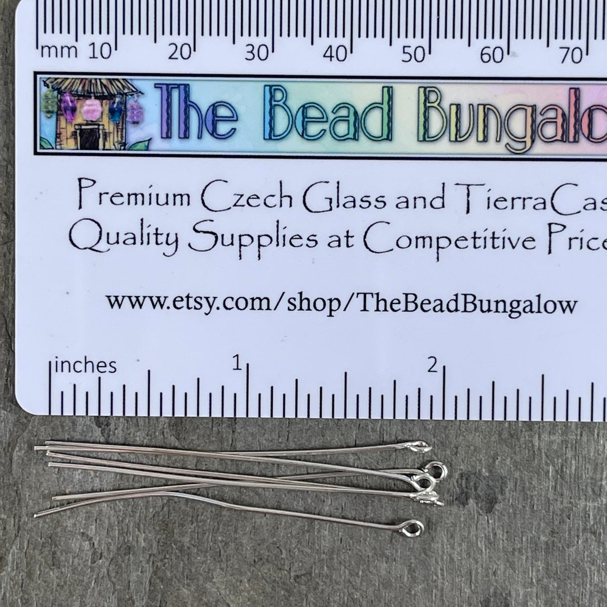 2" Silver Eye Pins, 21 Gauge Pins for Jewelry Making, Silver Plated Brass (5451) * Qty. 100