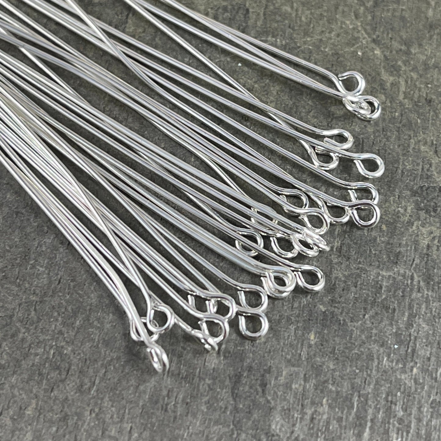 2" Silver Eye Pins, 21 Gauge Pins for Jewelry Making, Silver Plated Brass (5451) * Qty. 100