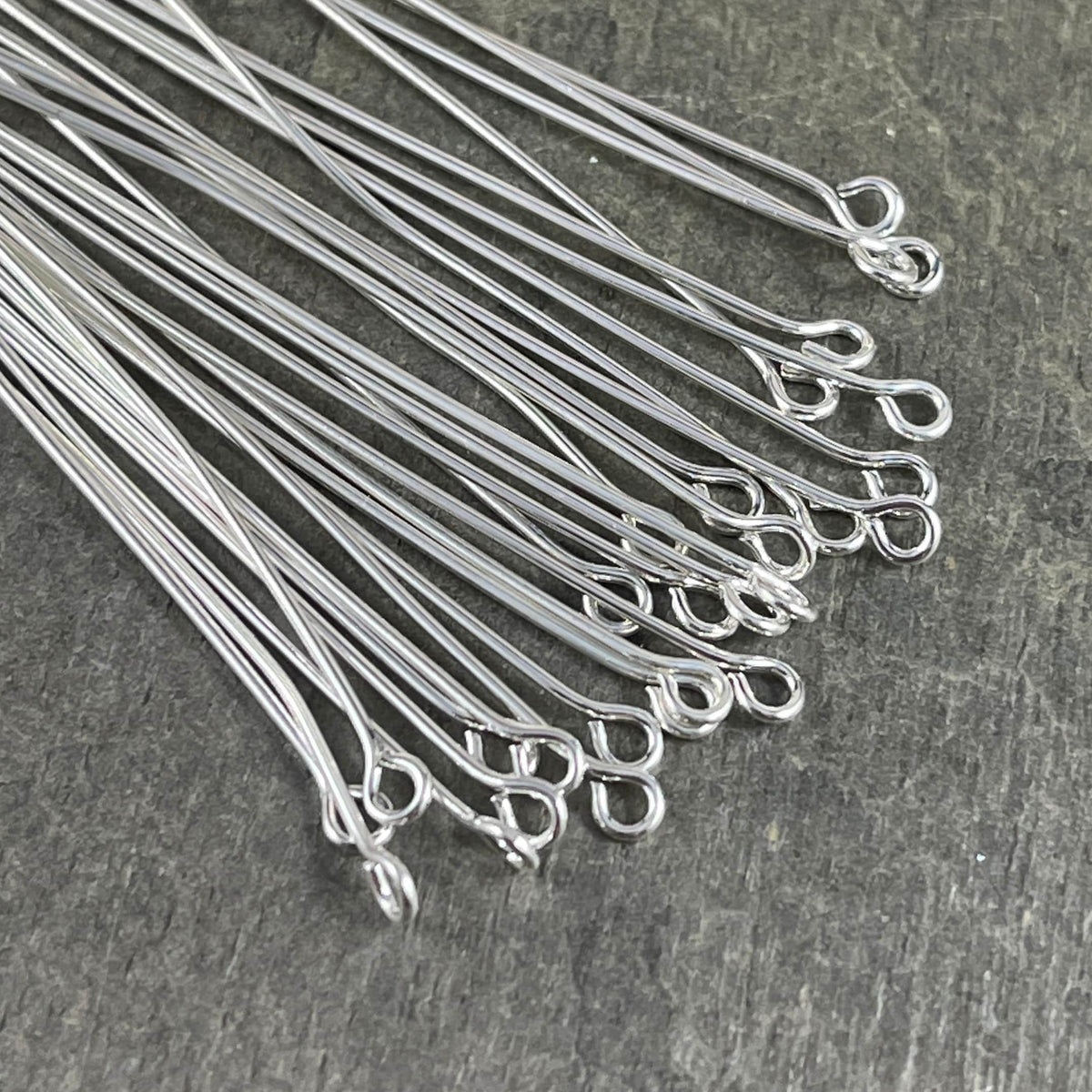 2" Silver Eye Pins, 21 Gauge Pins for Jewelry Making, Silver Plated Brass (5451) * Qty. 100