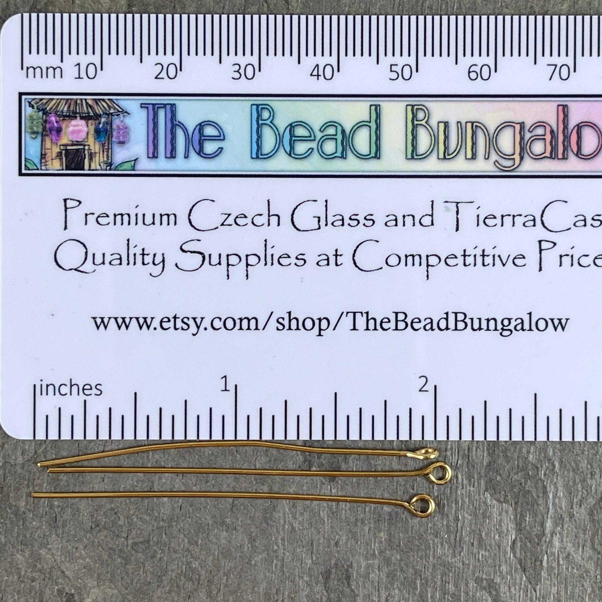 Gold Eye Pins, 2" Eye Pins for Jewelry Making, 21 Gauge Gold Plated Brass Eye Pins (5448) * Qty. 50
